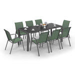 ID MARKET Salon de jardin MADRID table 190 cm et 8 chaises empilables vert olive