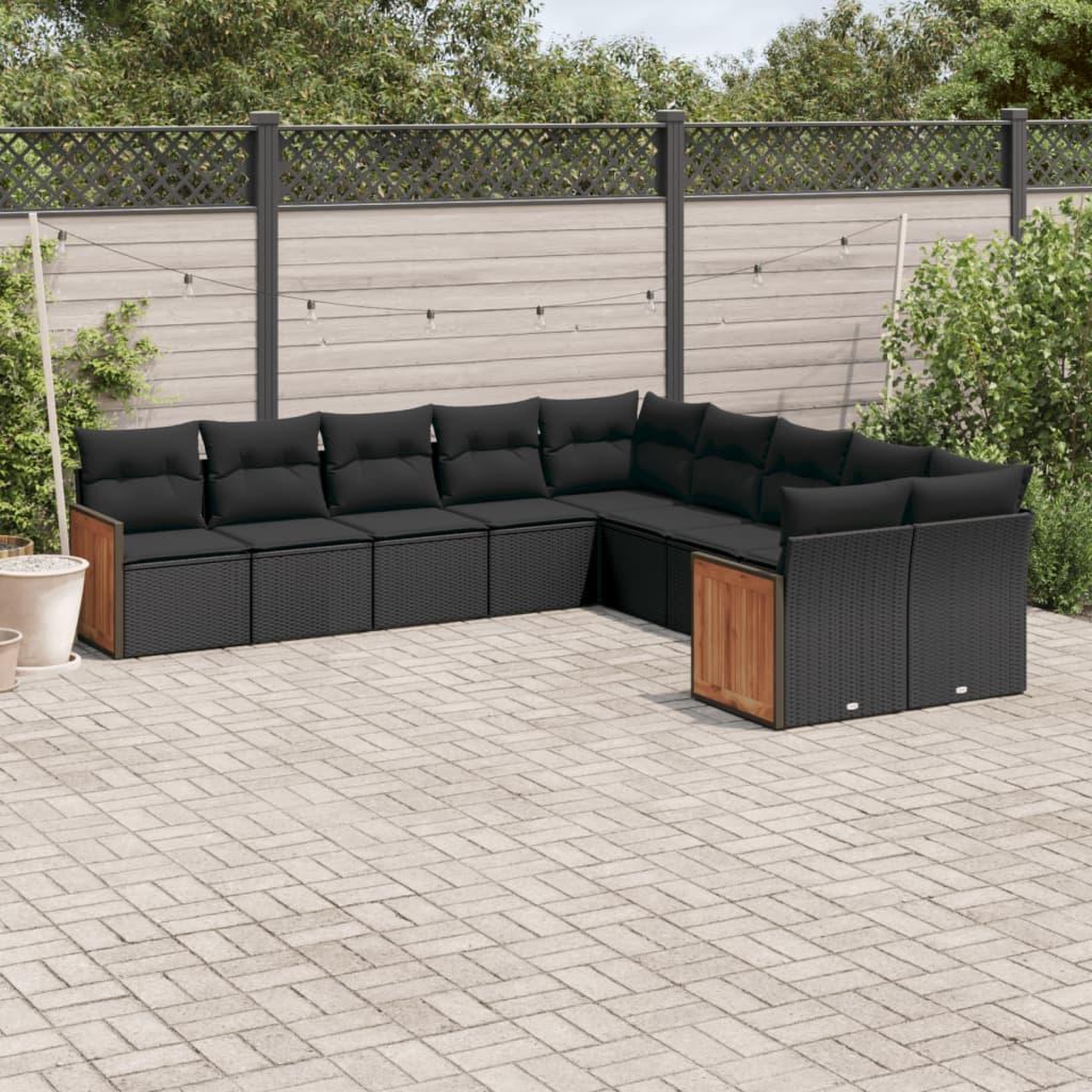 VIDAXL Salon de jardin 10 pcs avec coussins noir resine tressee