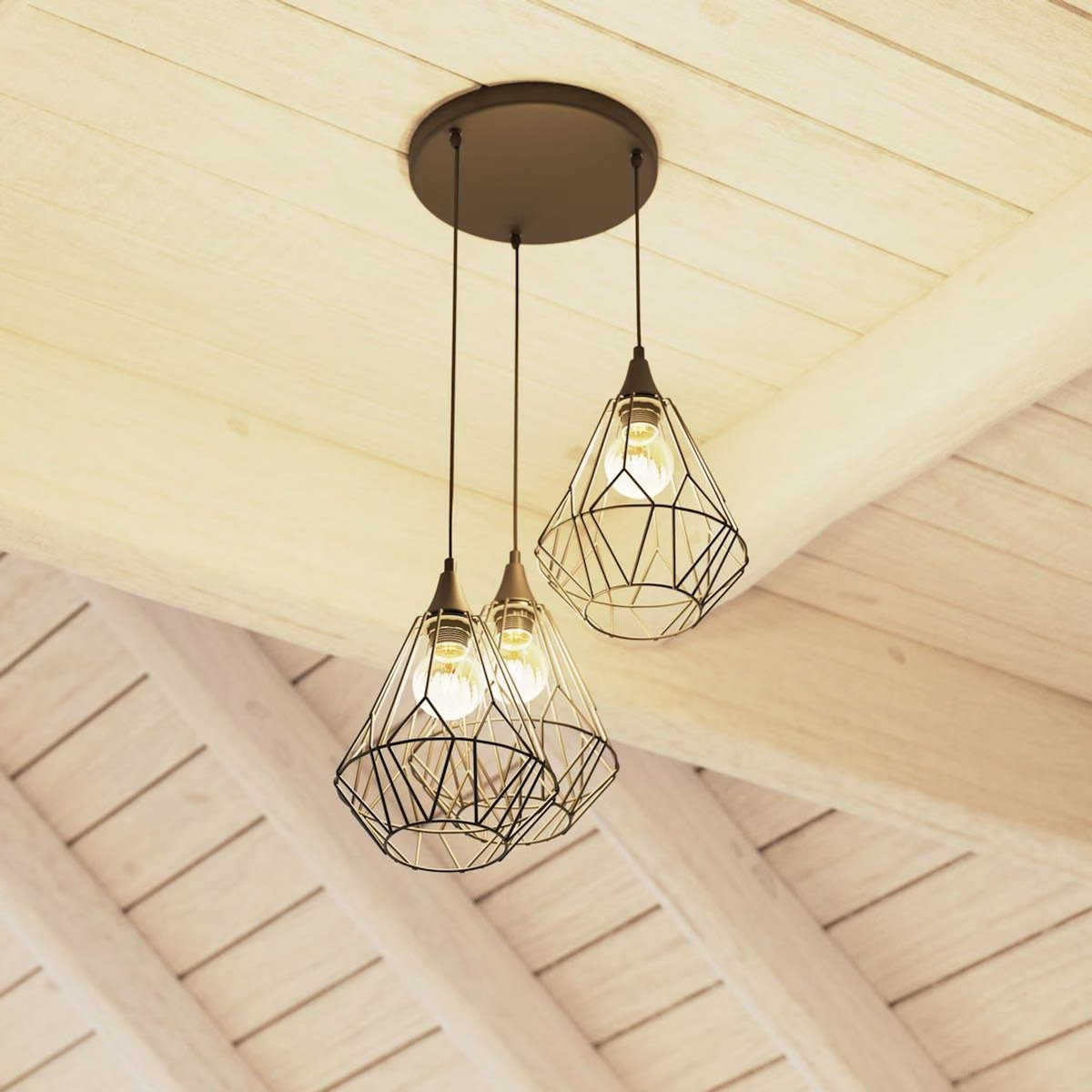 ATMOSPHERA Suspension filaire à 3 abat-jours en métal Kaore - Noir