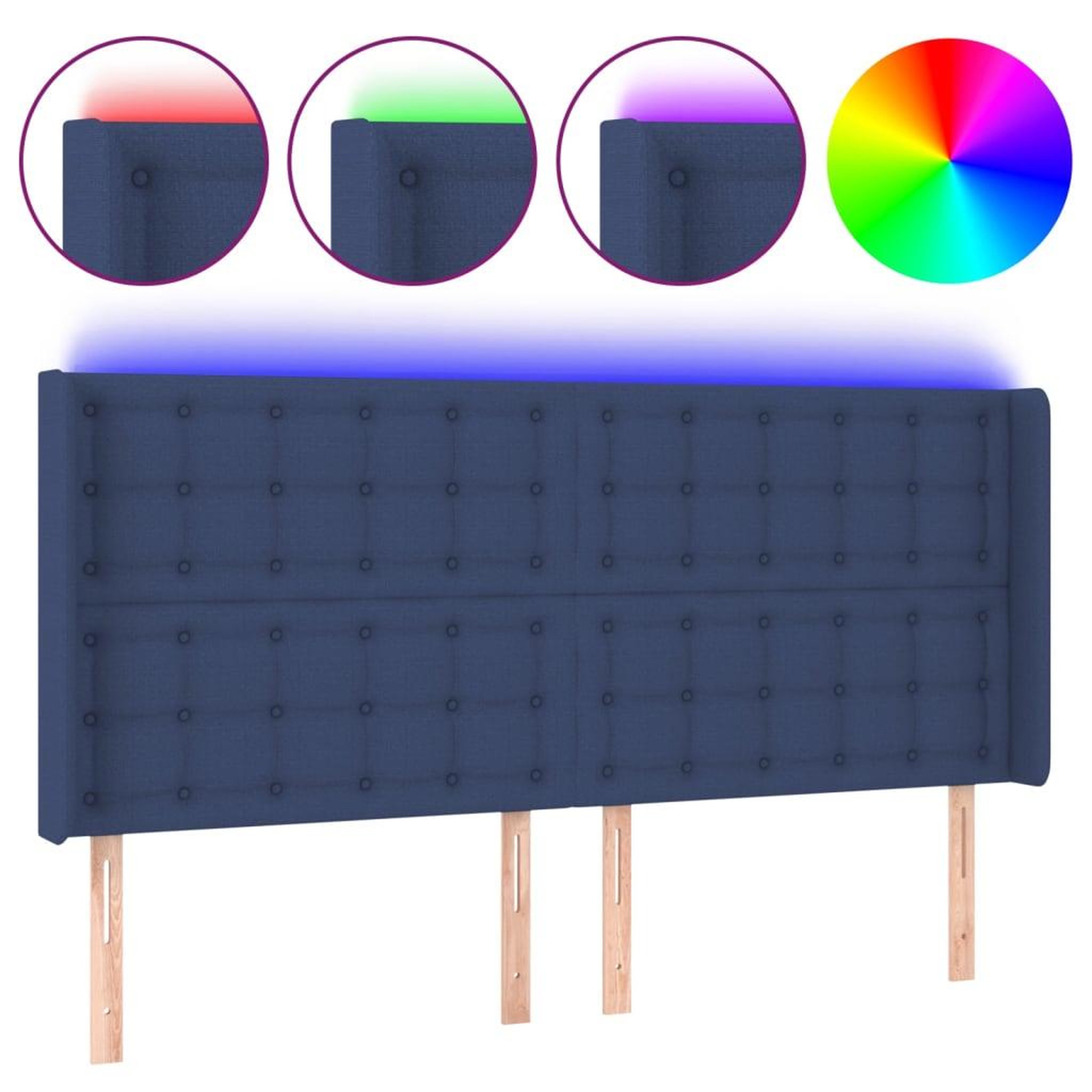 Voir la diapositive 2 : VIDAXL Tete de lit a LED Bleu 163x16x118/128 cm Tissu