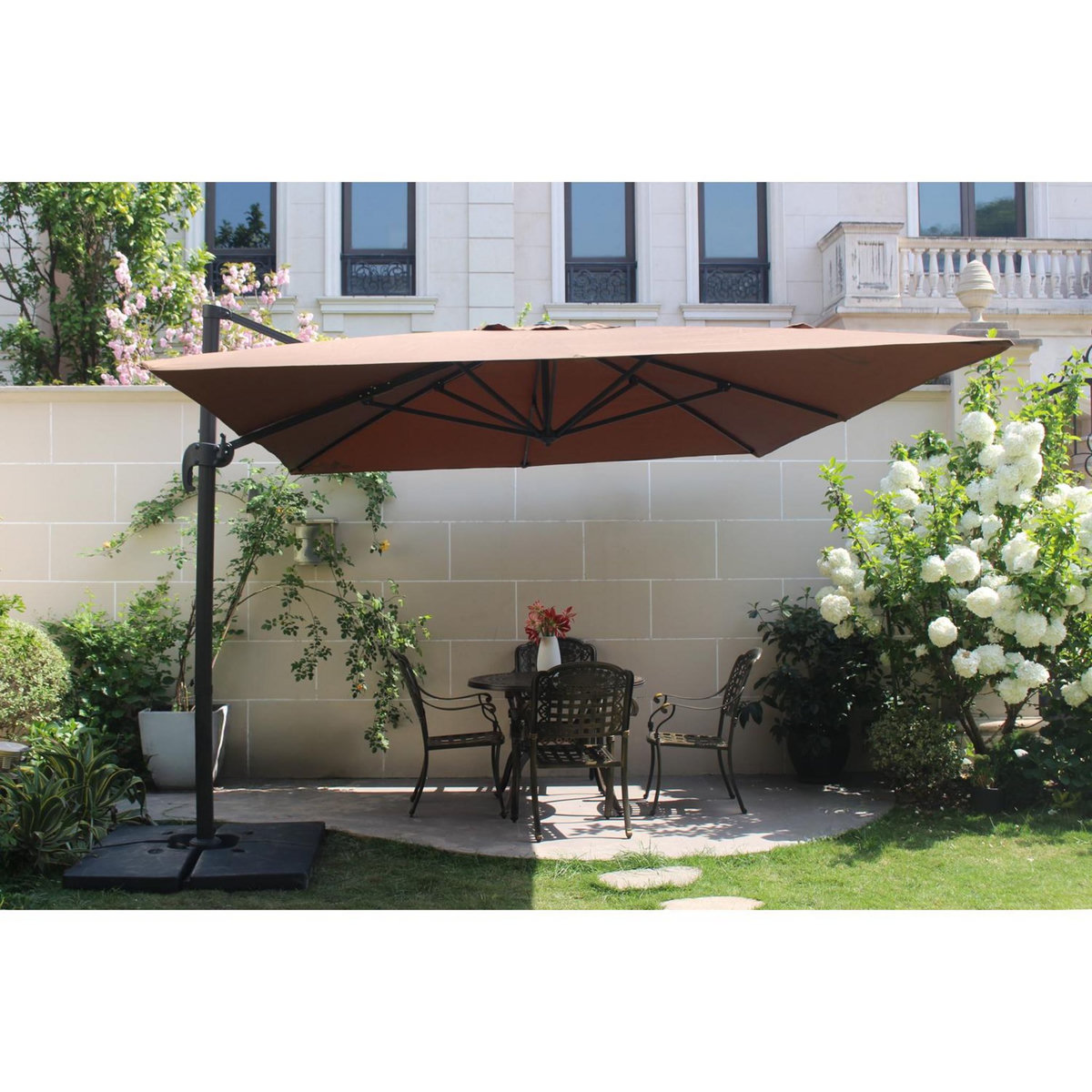 CONCEPT USINE Bundle parasol rectangulaire 3x4m déporté rotatif marron aluminium + housse CESARE