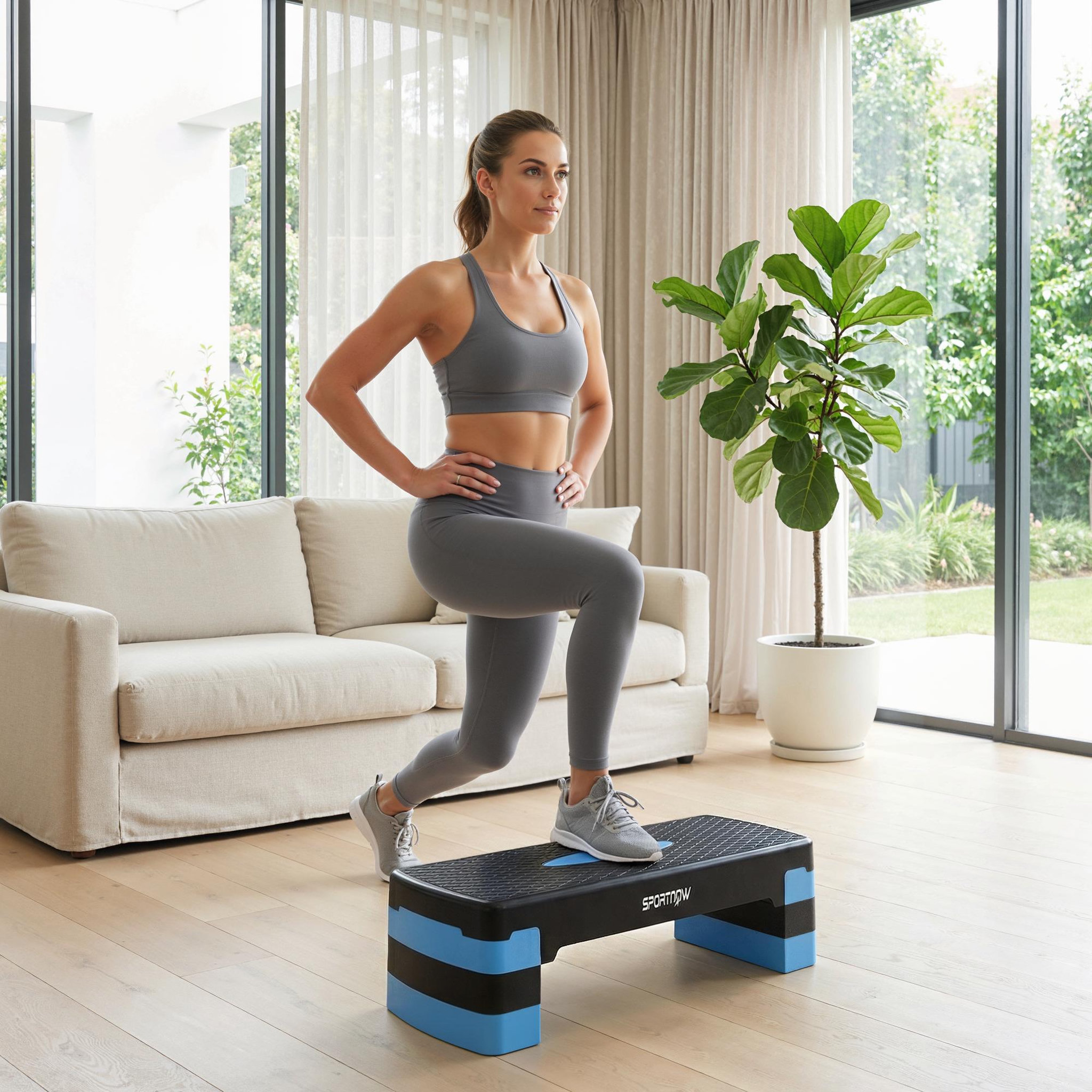 Voir la diapositive 6 : HOMCOM Stepper fitness aérobic hauteur réglable 10/15/20 cm antidérapant bleu