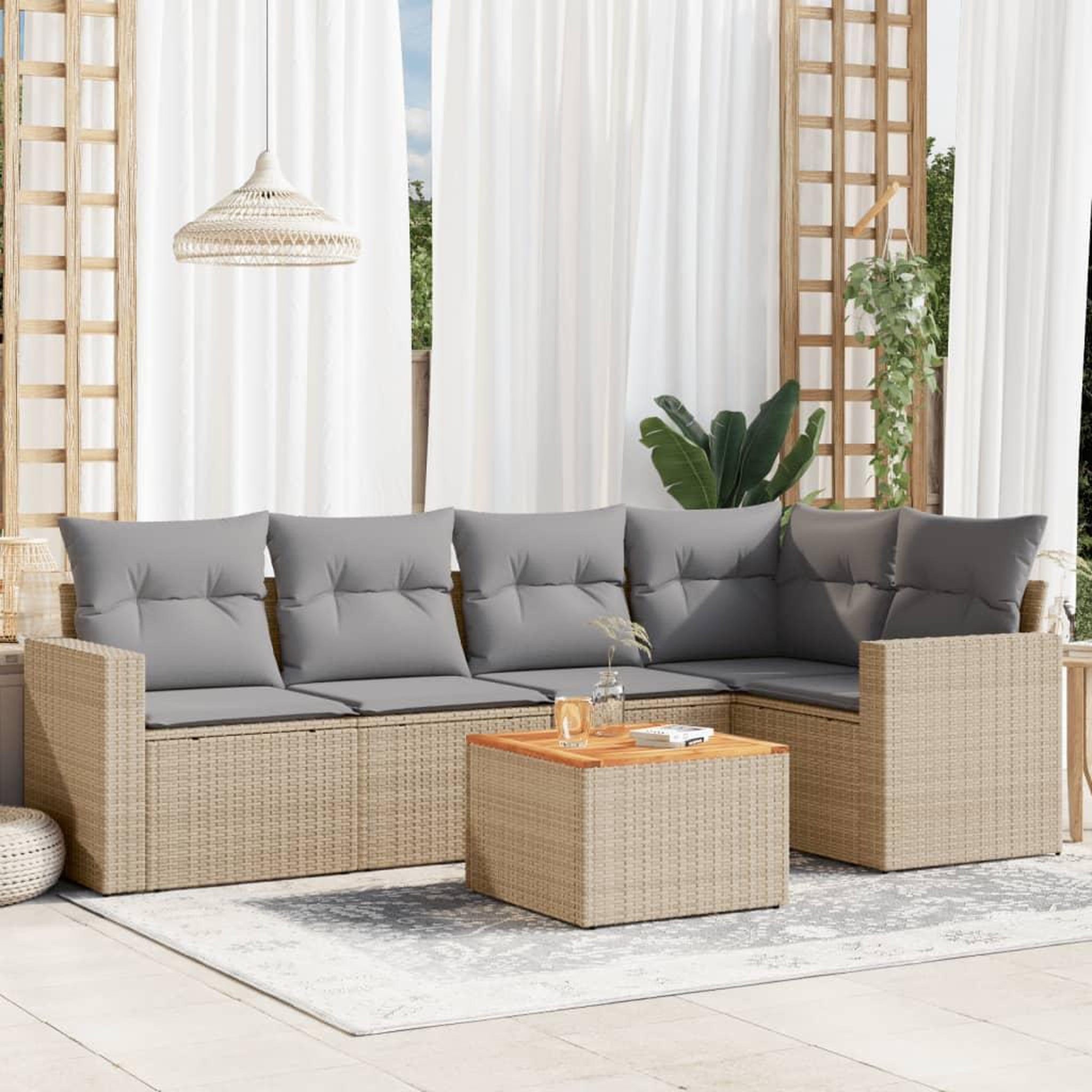 VIDAXL Salon de jardin avec coussins 6pcs melange beige resine tressee