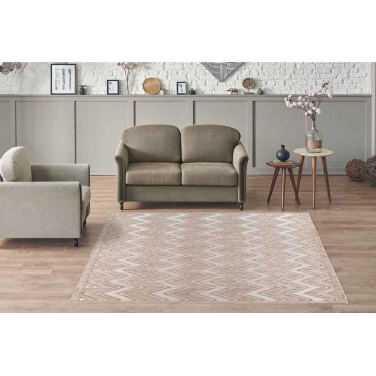 Paris Prix Tapis Tissé Ethnique à Poils Courts  Sarai  Beige