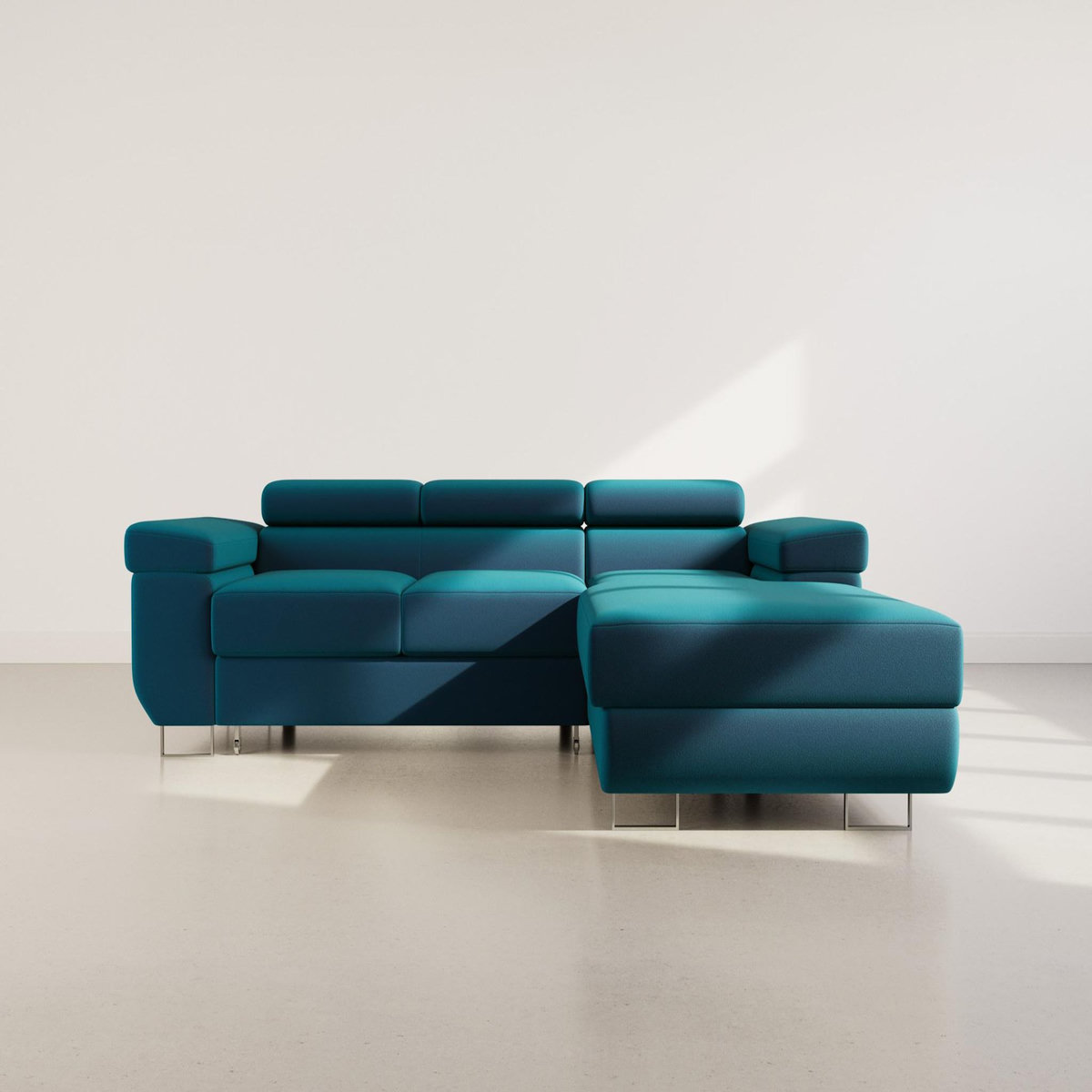 BEST MOBILIER Pablo - canapé d'angle droit - 6 places - convertible avec coffre et têtières réglables - en velours