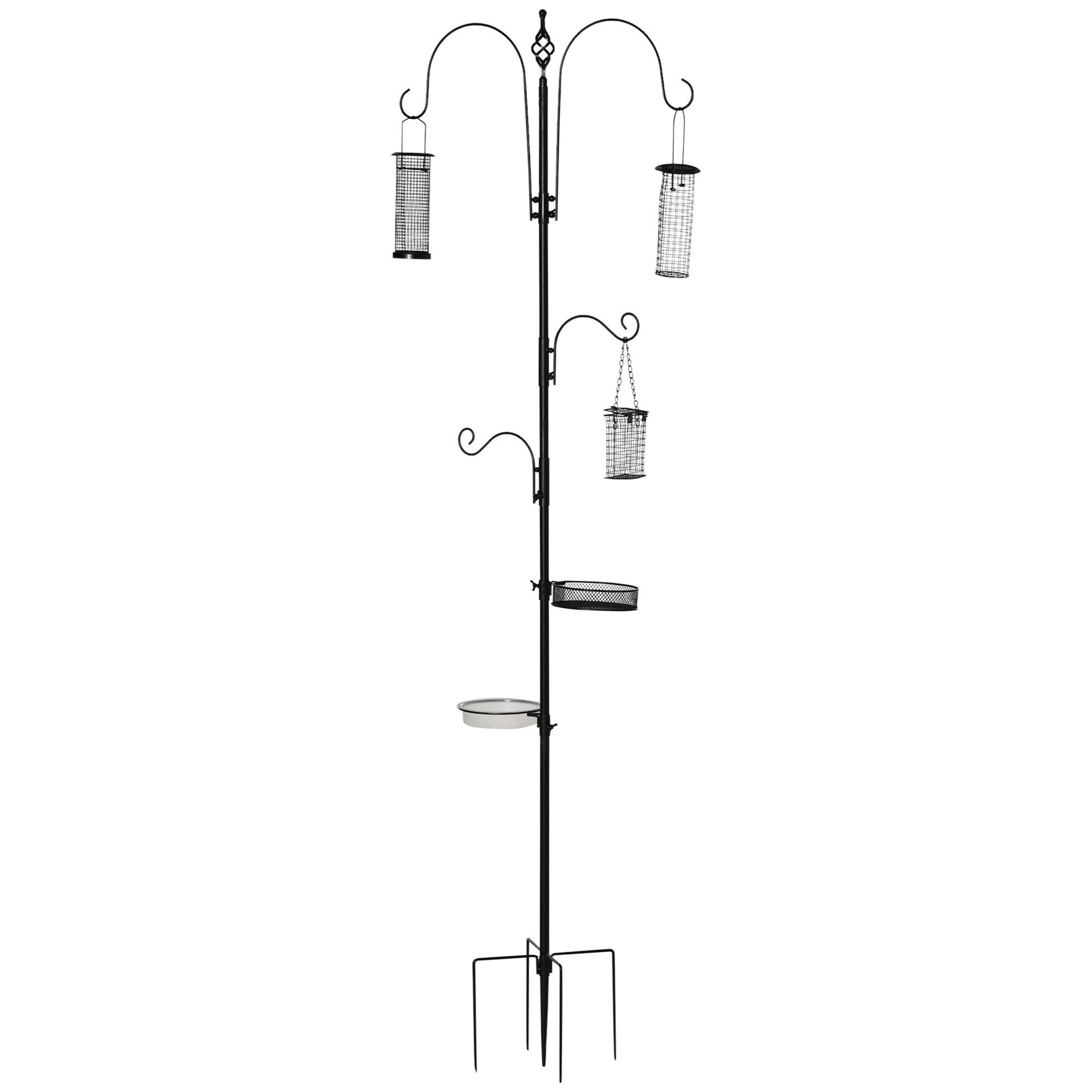Voir la diapositive 5 : PAWHUT Station d'alimentation pour oiseaux en acier H.208cm 4 crochets contenant eau nourriture