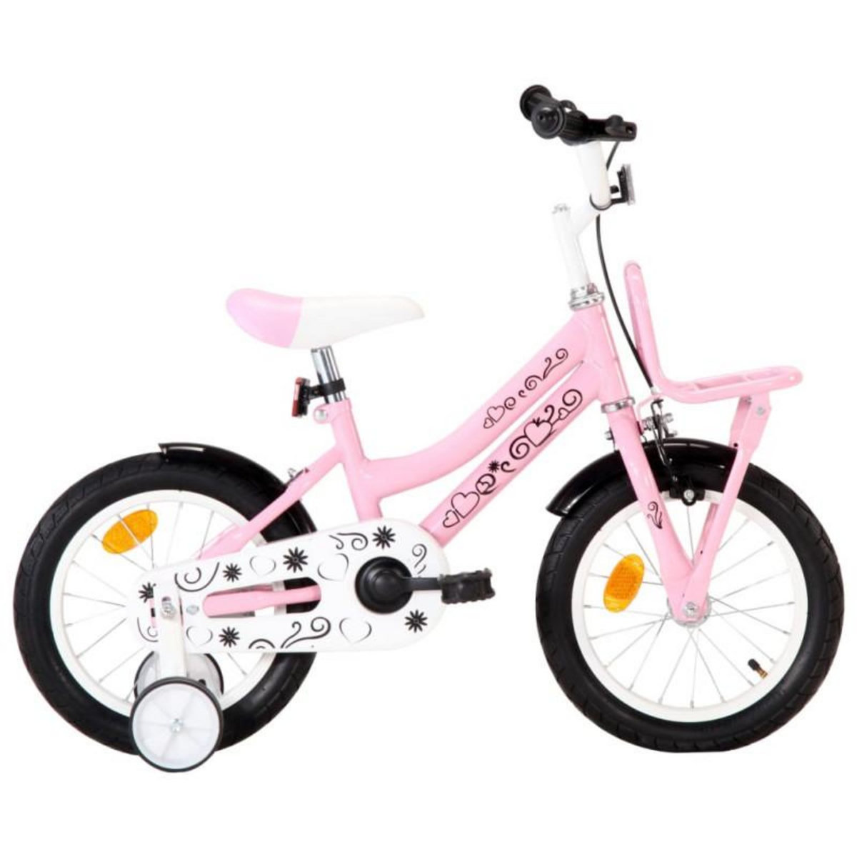 VIDAXL Vélo enfant avec porte bagages avant 14 pouces Blanc et rose