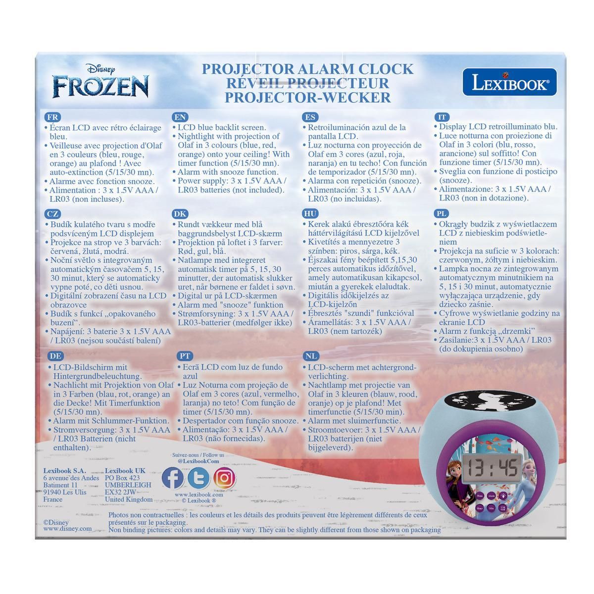Lexibook Réveil projecteur Reine des Neiges