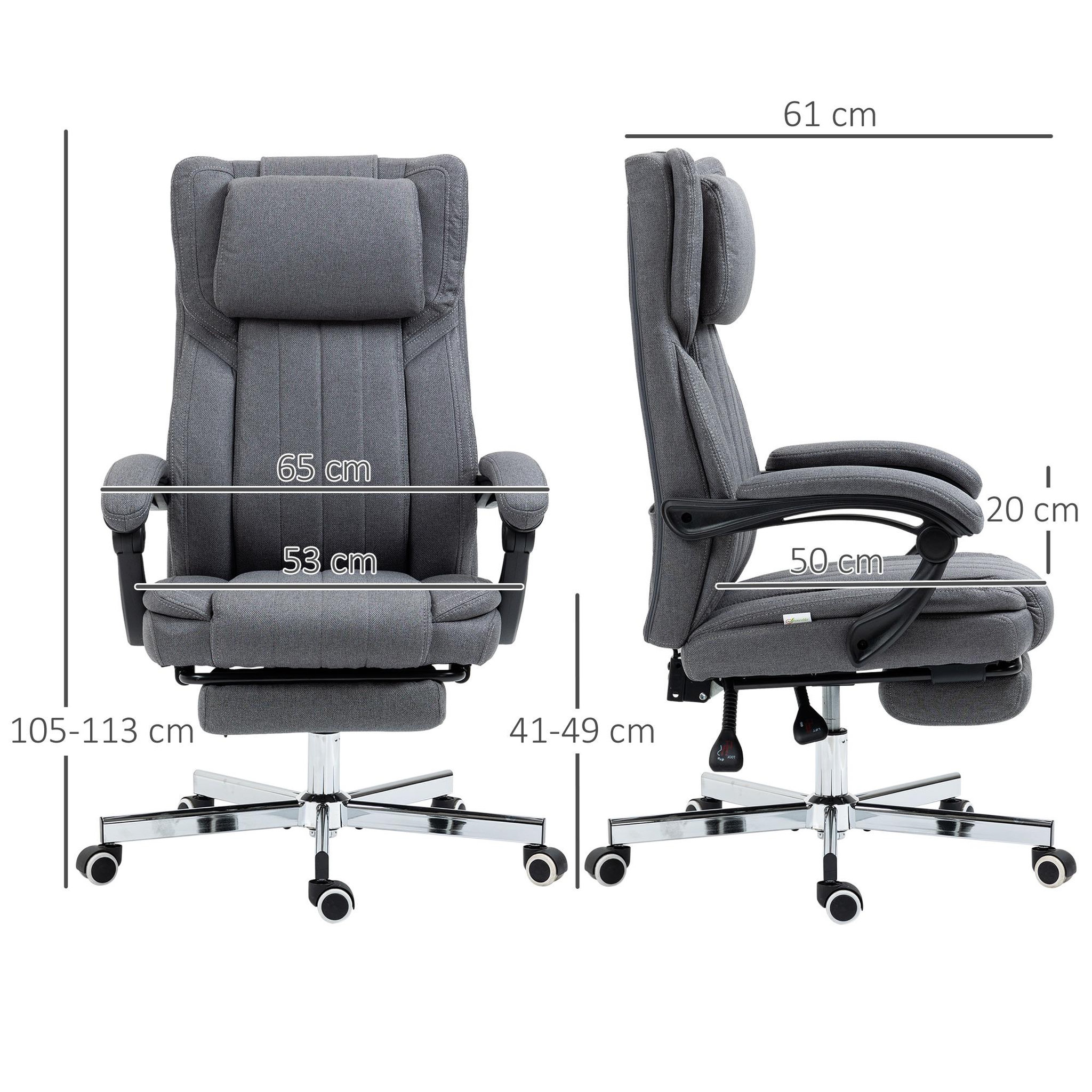 Voir la diapositive 3 : VINSETTO Fauteuil de bureau manager grand confort repose-pied dossier inclinable accoudoirs tétière rembourrés tissu gris