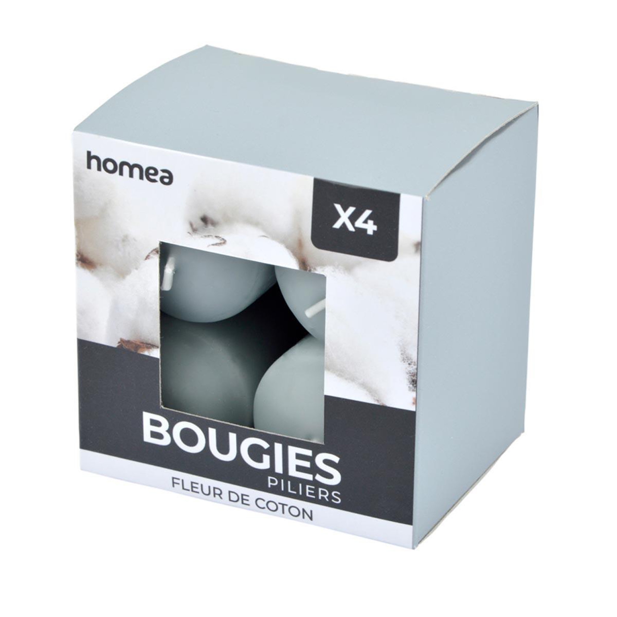 Voir la diapositive 3 : HOMEA Lot de 4 bougies pilier  essentiel ii  6cm fleur de coton
