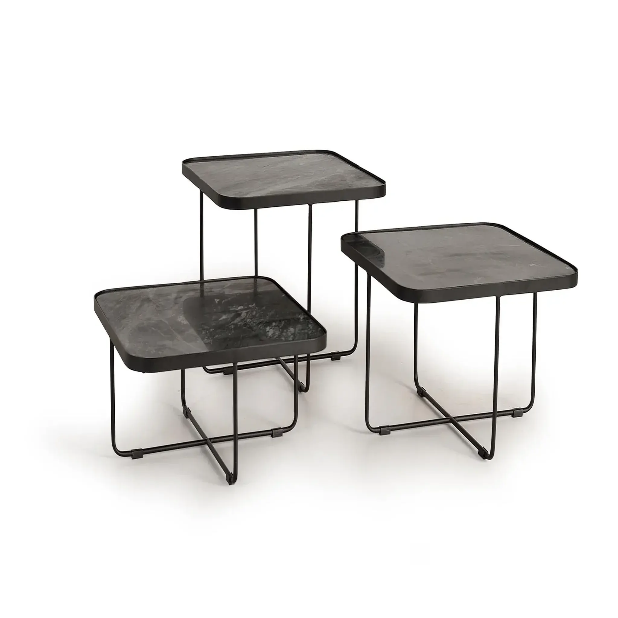 GINER Y COLOMER SL Lot de 3 tables d'appoint de marbre grand 60 cm, moyenne 60 cm, petite 60 cm style industriel