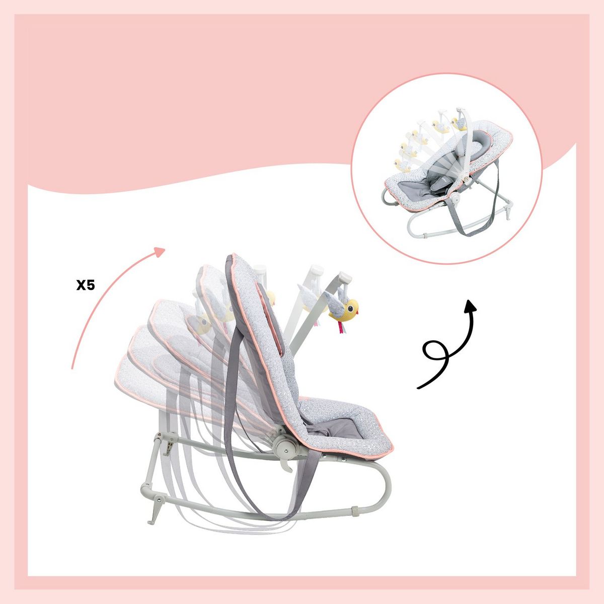 BABYMOOV Transat balancelle bébé Graphik - Pêche