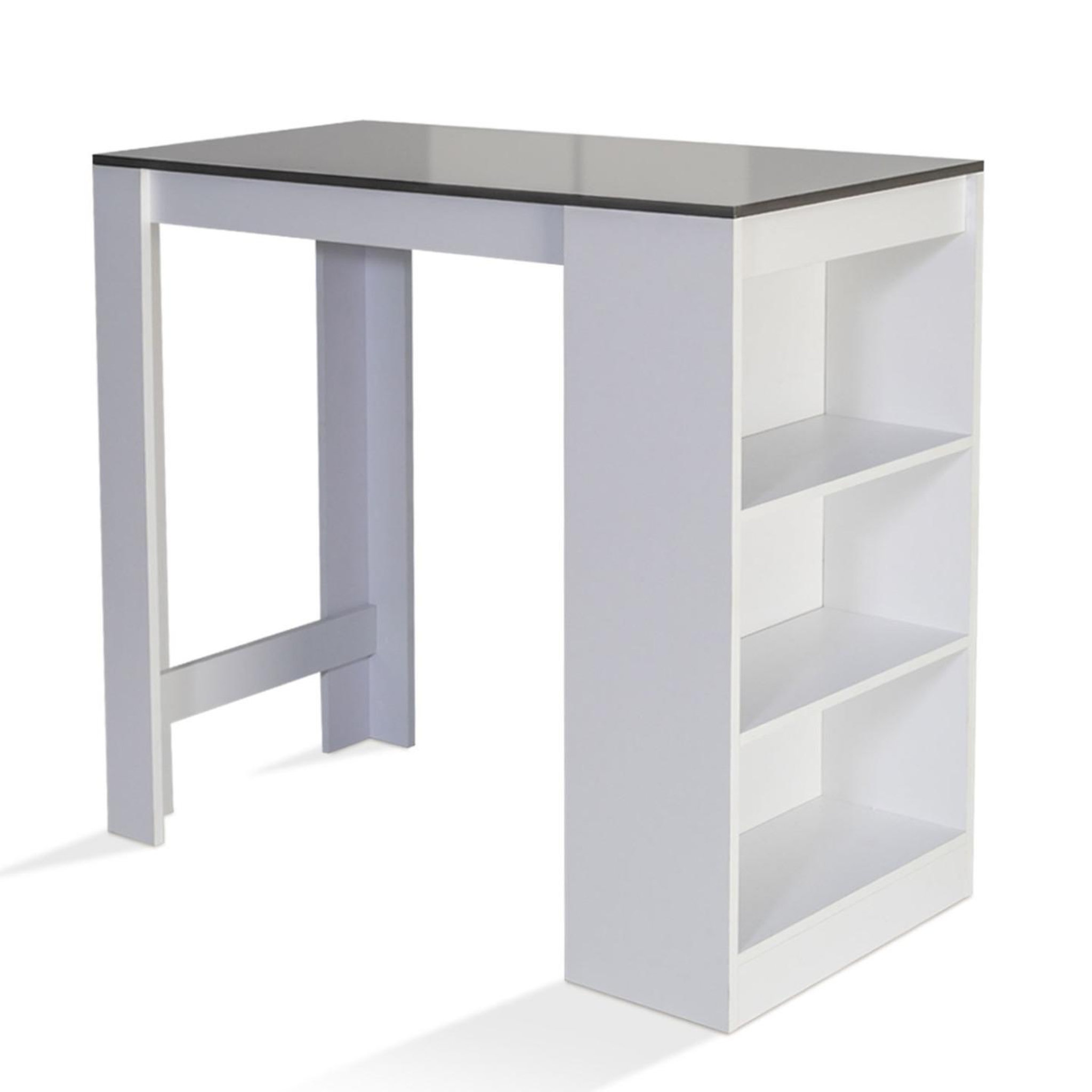 ID MARKET Table de bar barth 2 à 4 personnes bois blanc plateau gris