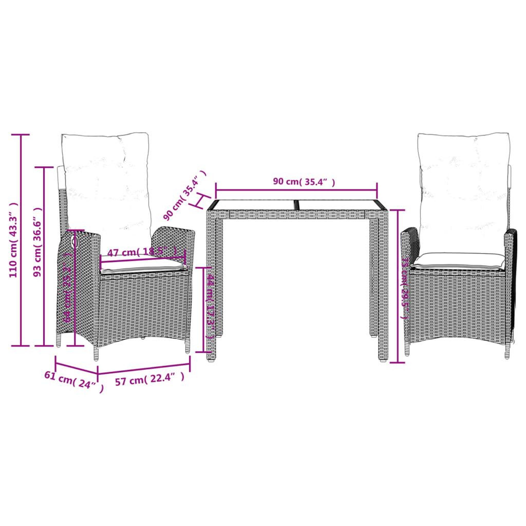 Voir la diapositive 6 : VIDAXL Ensemble a manger de jardin avec coussins 3 pcs Noir