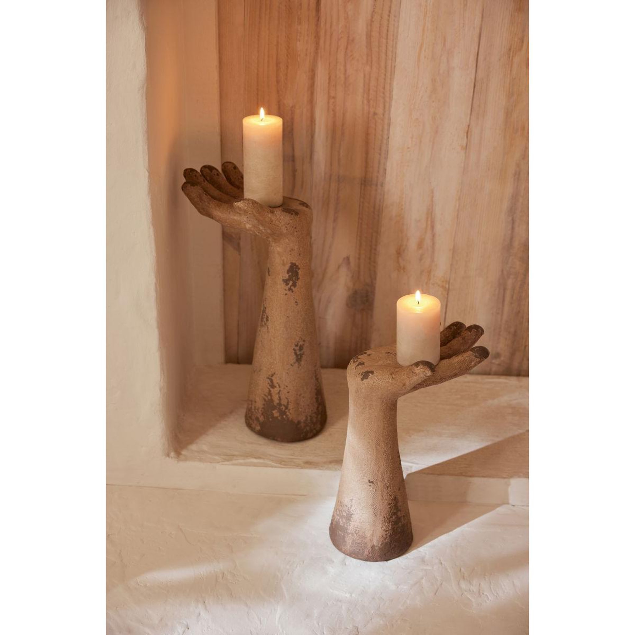 Voir la diapositive 5 : J-LINE Lot de 2 mains déco extérieure  antik  50cm beige