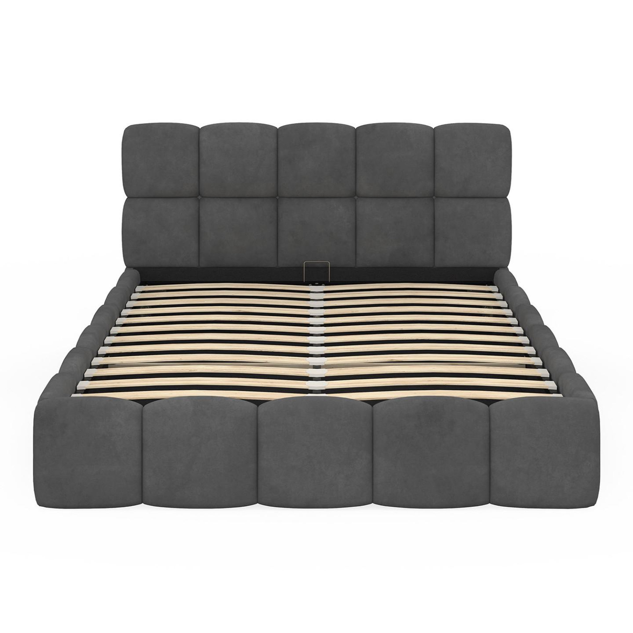 Voir la diapositive 3 : ID MARKET Lit coffre double nuage avec tête de lit matelassée et sommier 140 x 190 cm velours gris