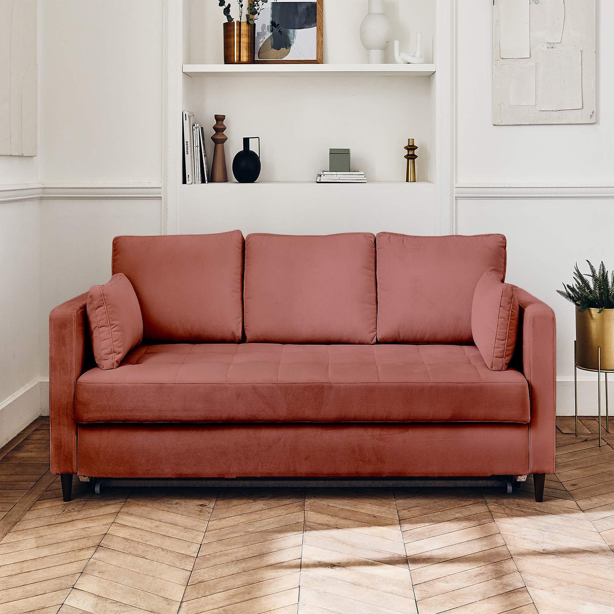 Voir la diapositive 5 : BEST MOBILIER Anna - canapé droit 3 places convertible avec poche en velours