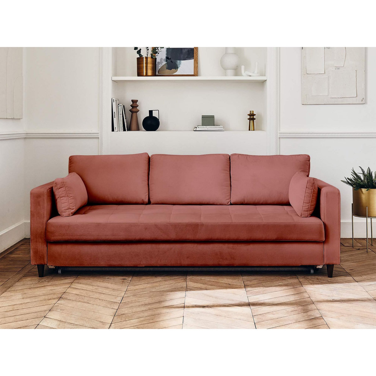 LISA DESIGN Anna - canapé droit 3 places convertible avec poche en velours