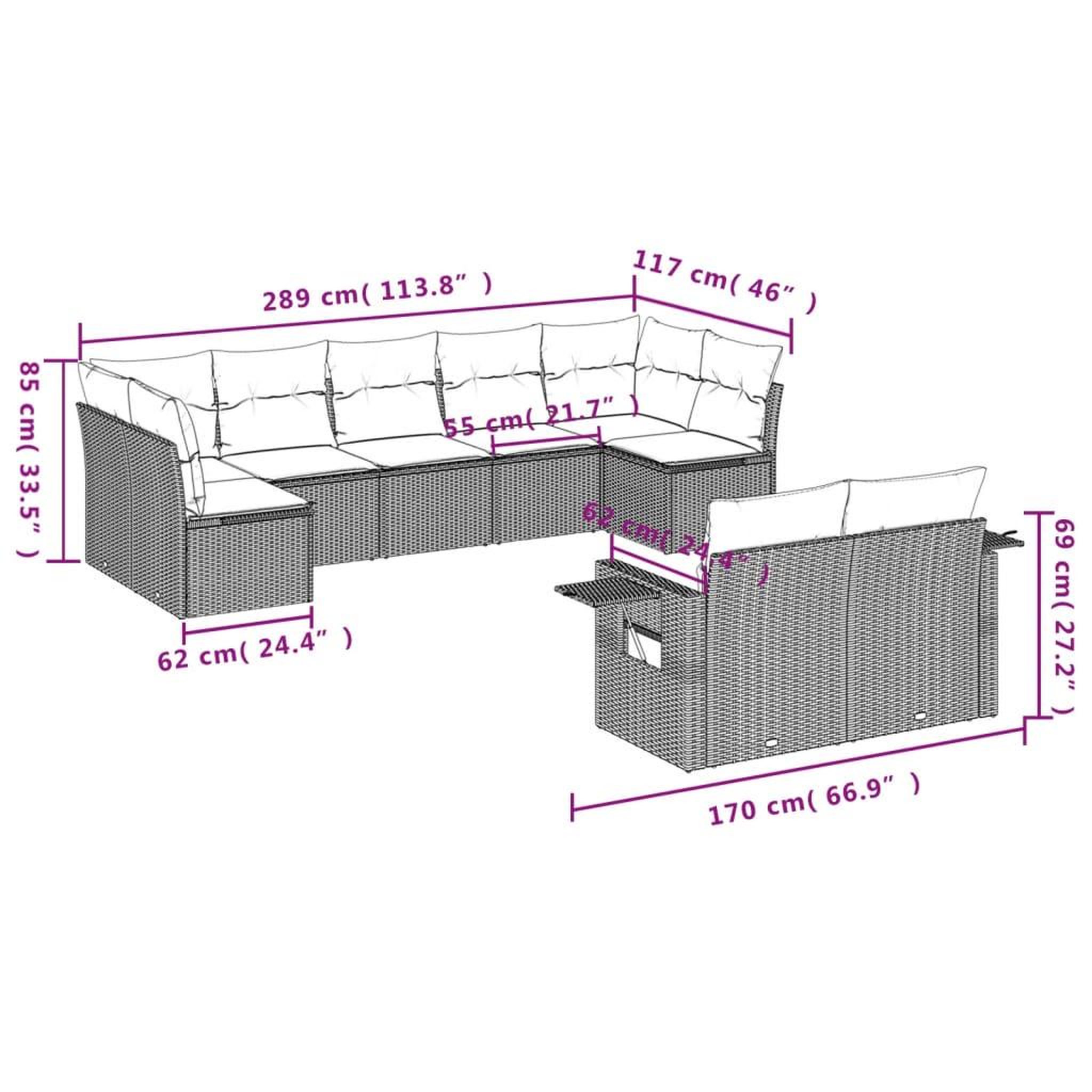 Voir la diapositive 6 : VIDAXL Salon de jardin 9 pcs avec coussins noir resine tressee