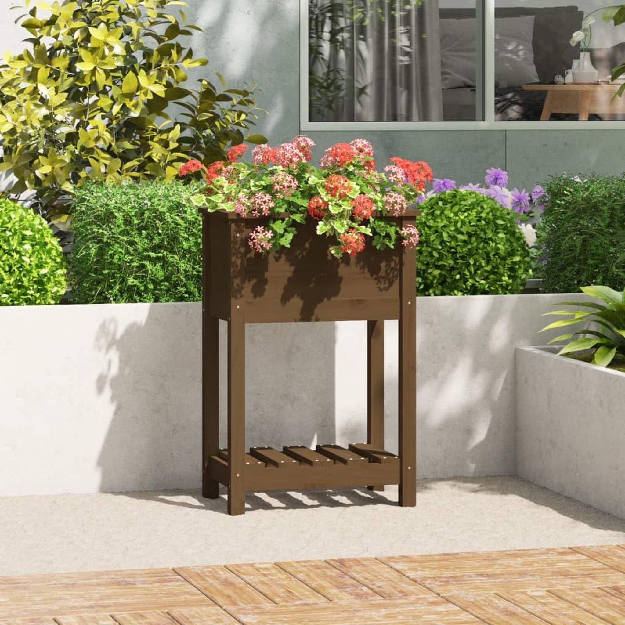Voir la diapositive 1 : VIDAXL Jardiniere avec etagere Marron miel 54x34,5x81 cm Bois de pin