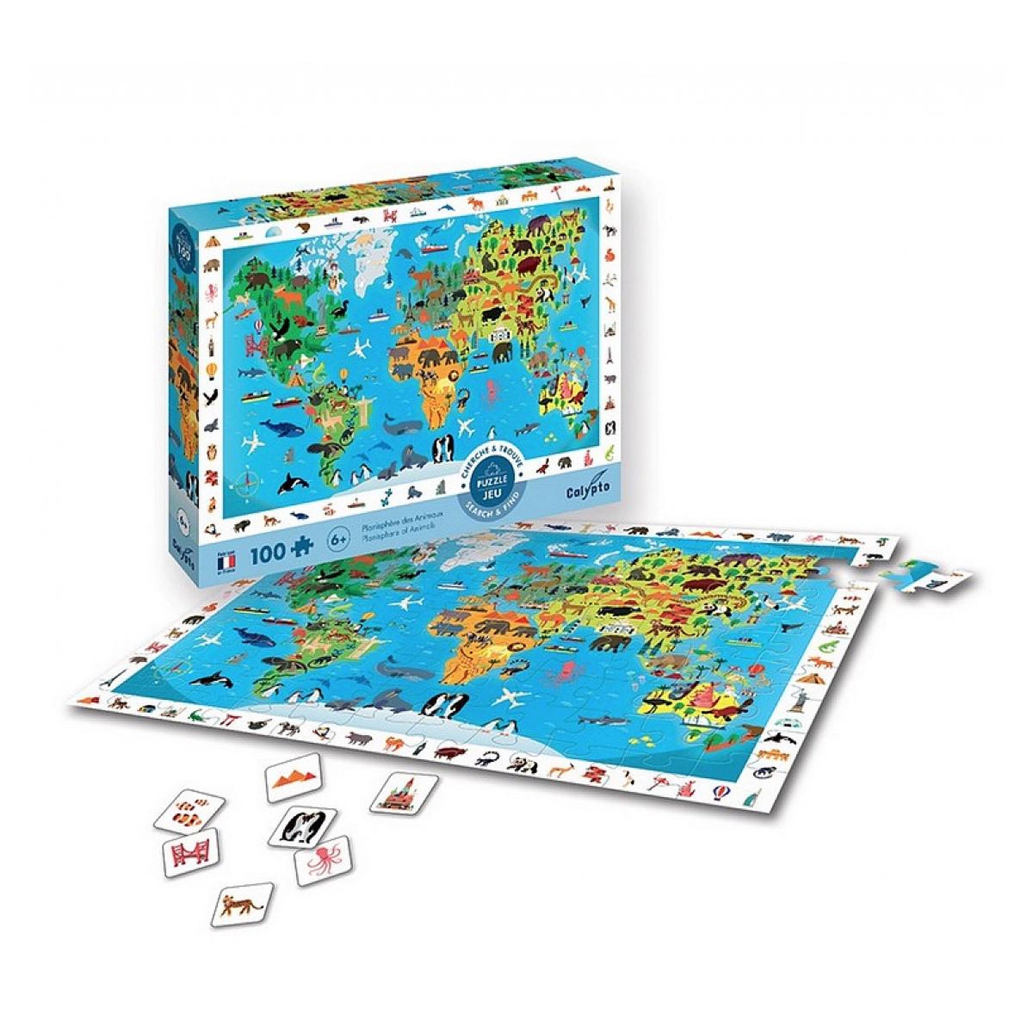 Voir la diapositive 2 : Sentosphere Puzzle 100p Planisphere des animaux - Cherche et trouve