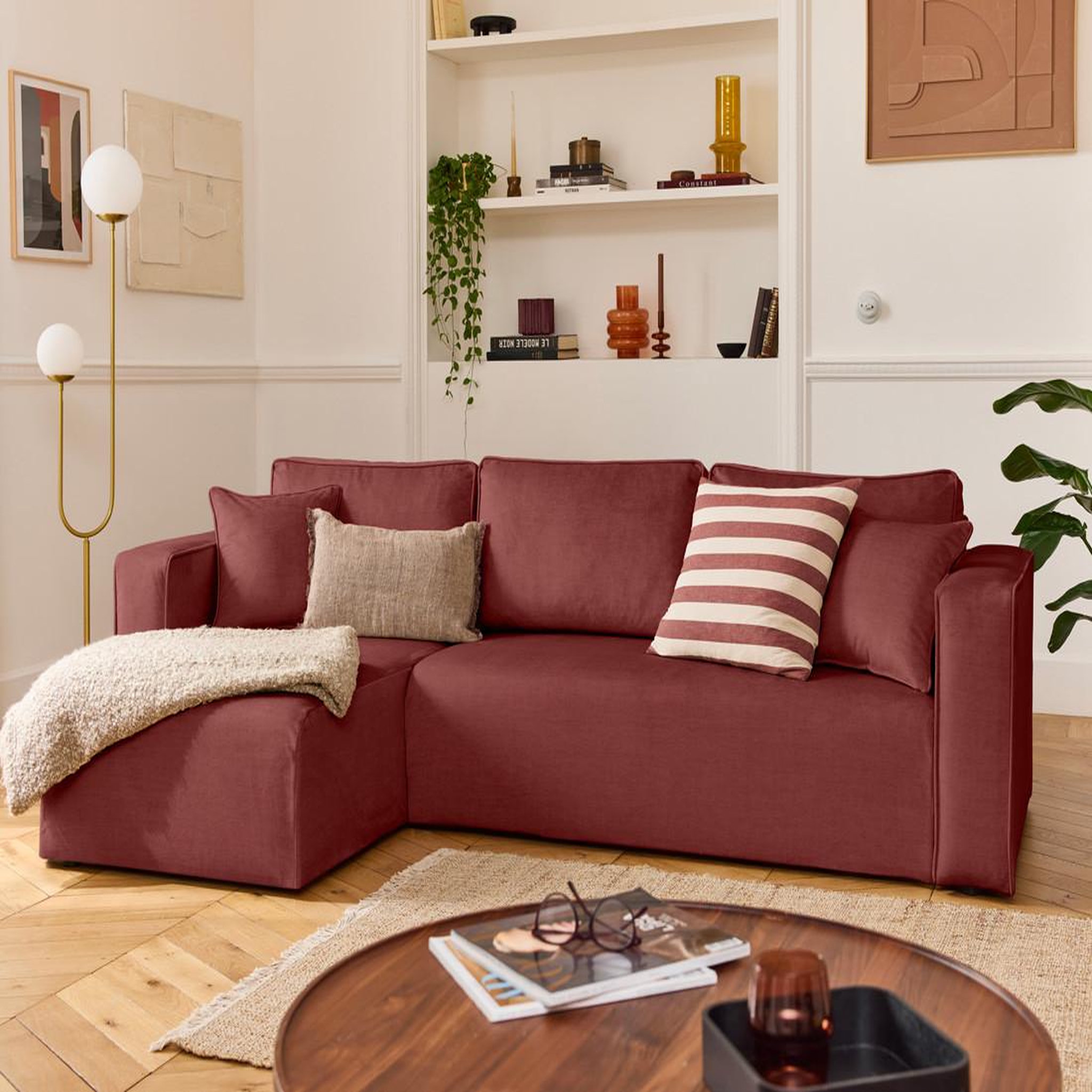 Voir la diapositive 5 : BEST MOBILIER Housse en velours pour canapé déhoussable topaze