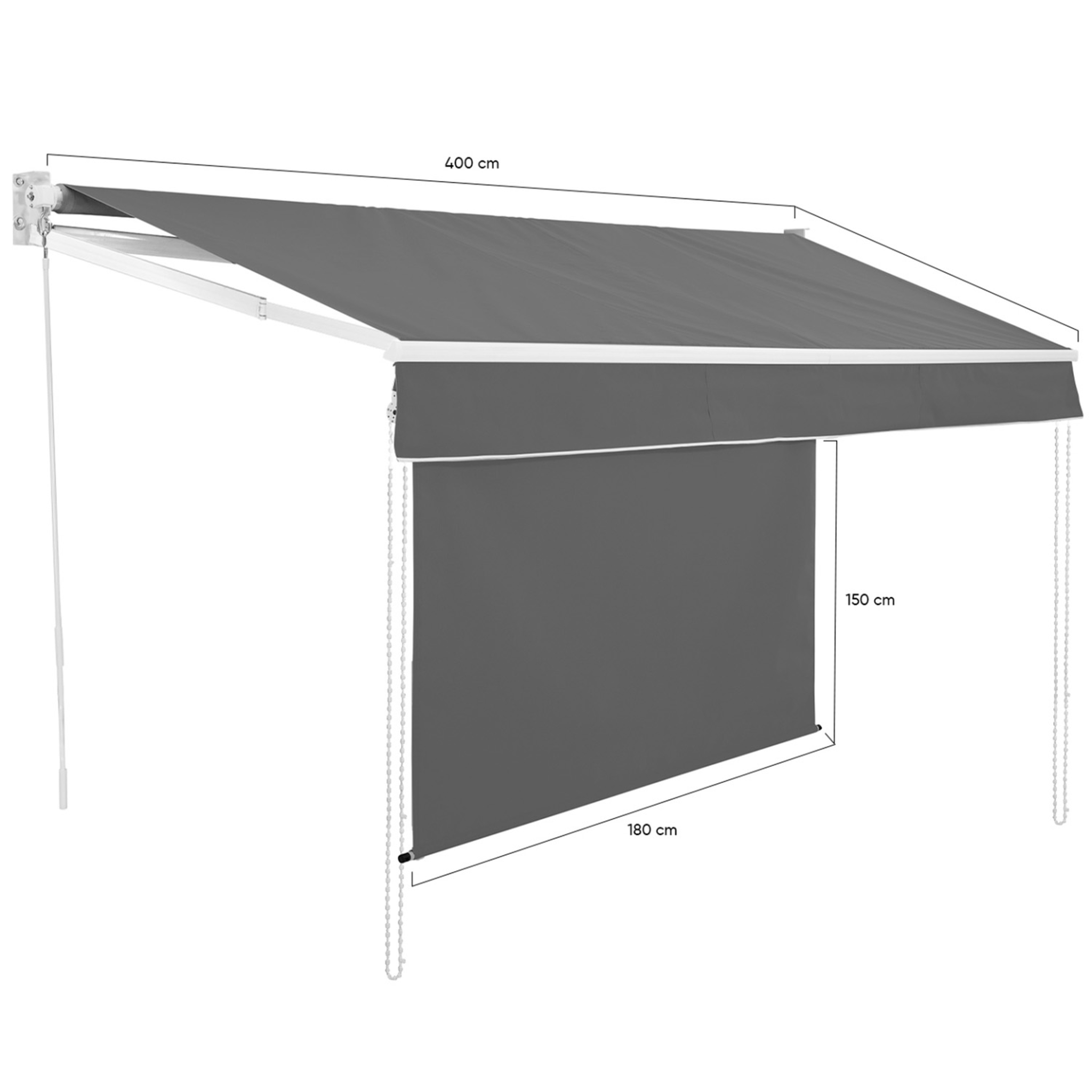 Voir la diapositive 4 : ID MARKET Store banne manuel 4x3 m gris anthracite lambrequin h.1,50 m
