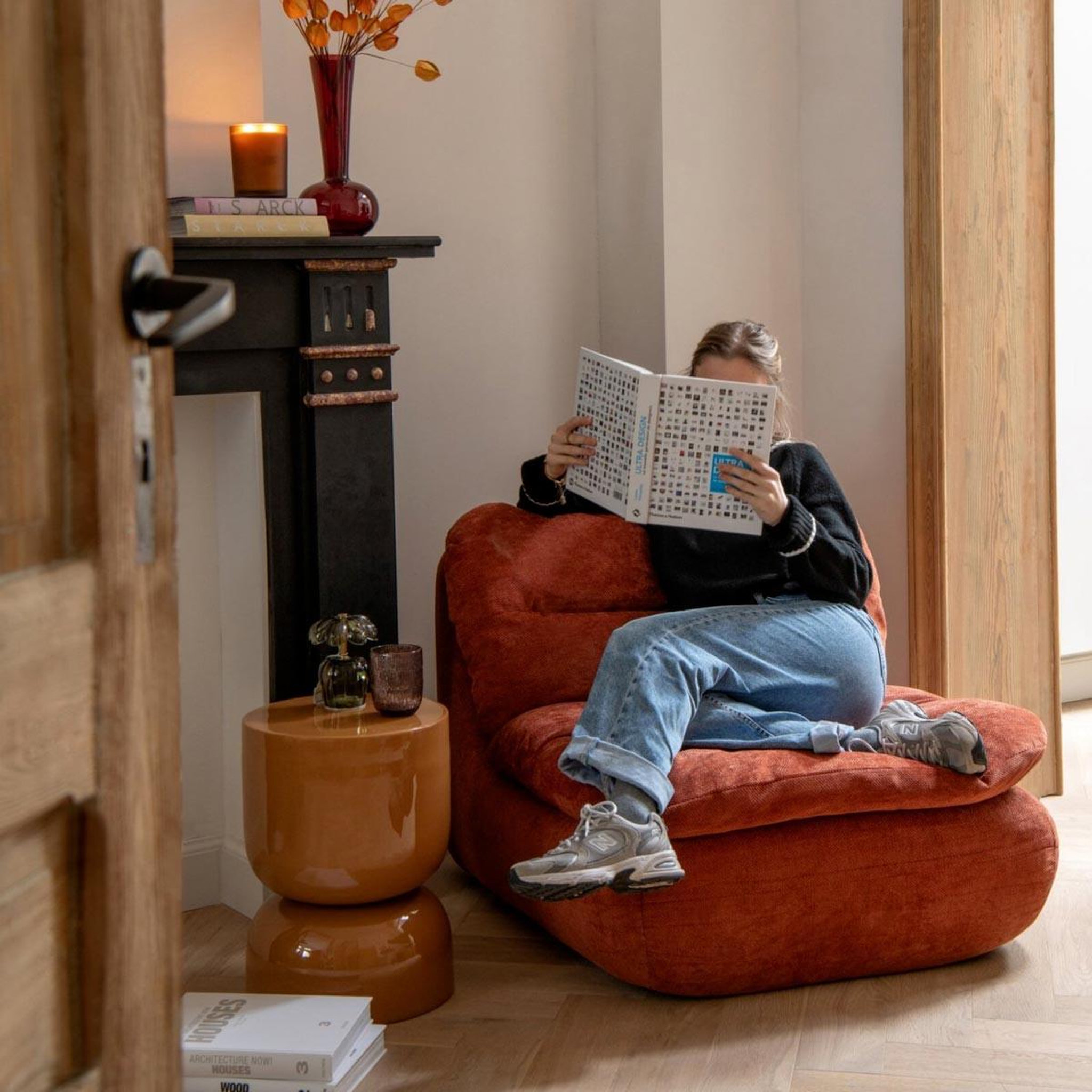 Voir la diapositive 5 : J-LINE Chauffeuse moelleuse  mellow  100cm rouille