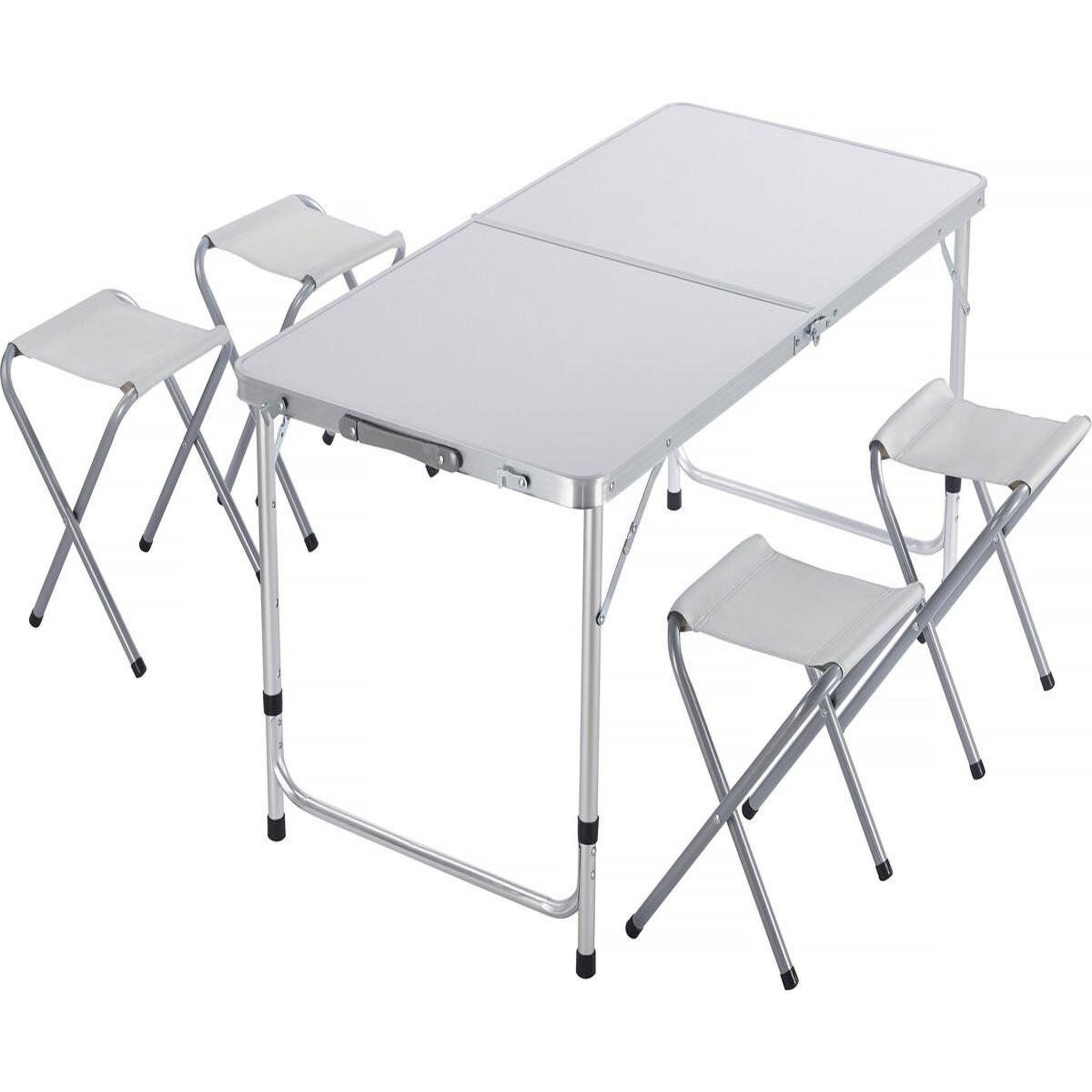 Habitat et Jardin Ensembe table de camping et 4 tabourets pliants - 125 x 60 cm - blanc