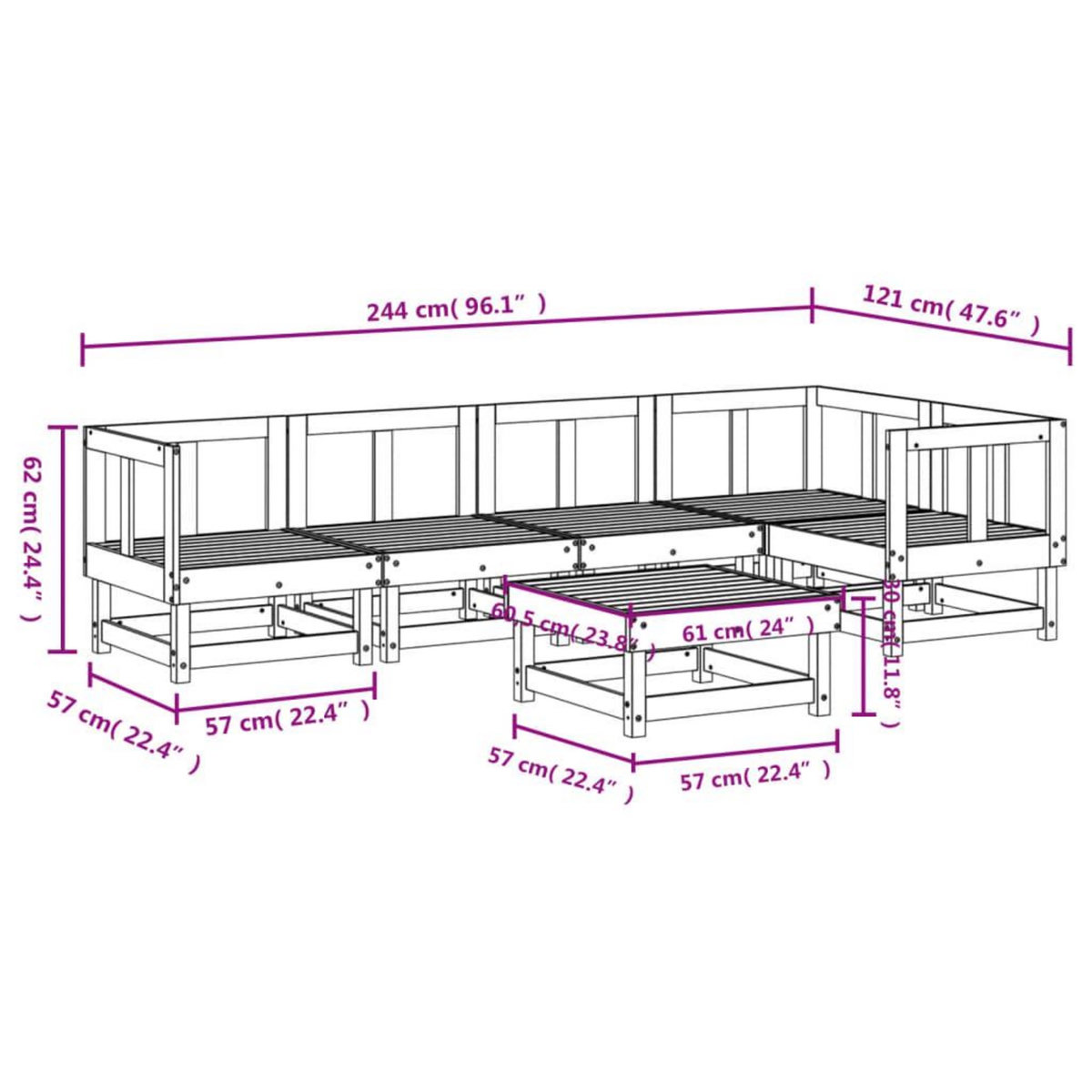 VIDAXL Salon de jardin 6 pcs bois massif douglas