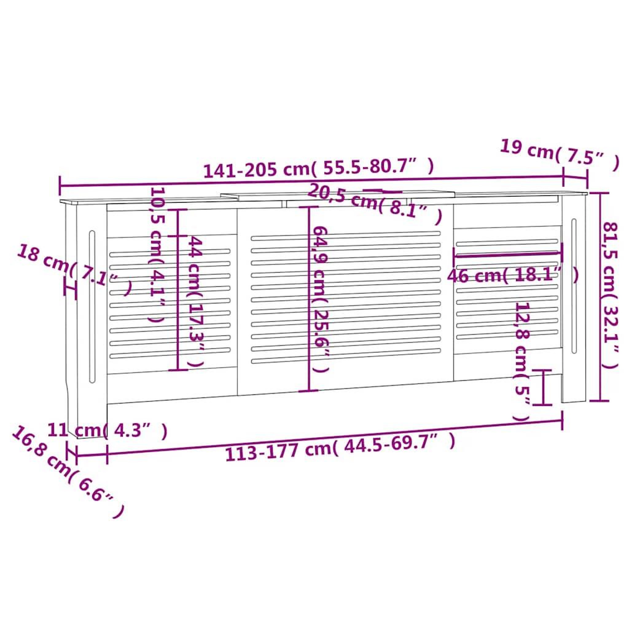 Voir la diapositive 6 : VIDAXL Cache-radiateur MDF Gris 205 cm