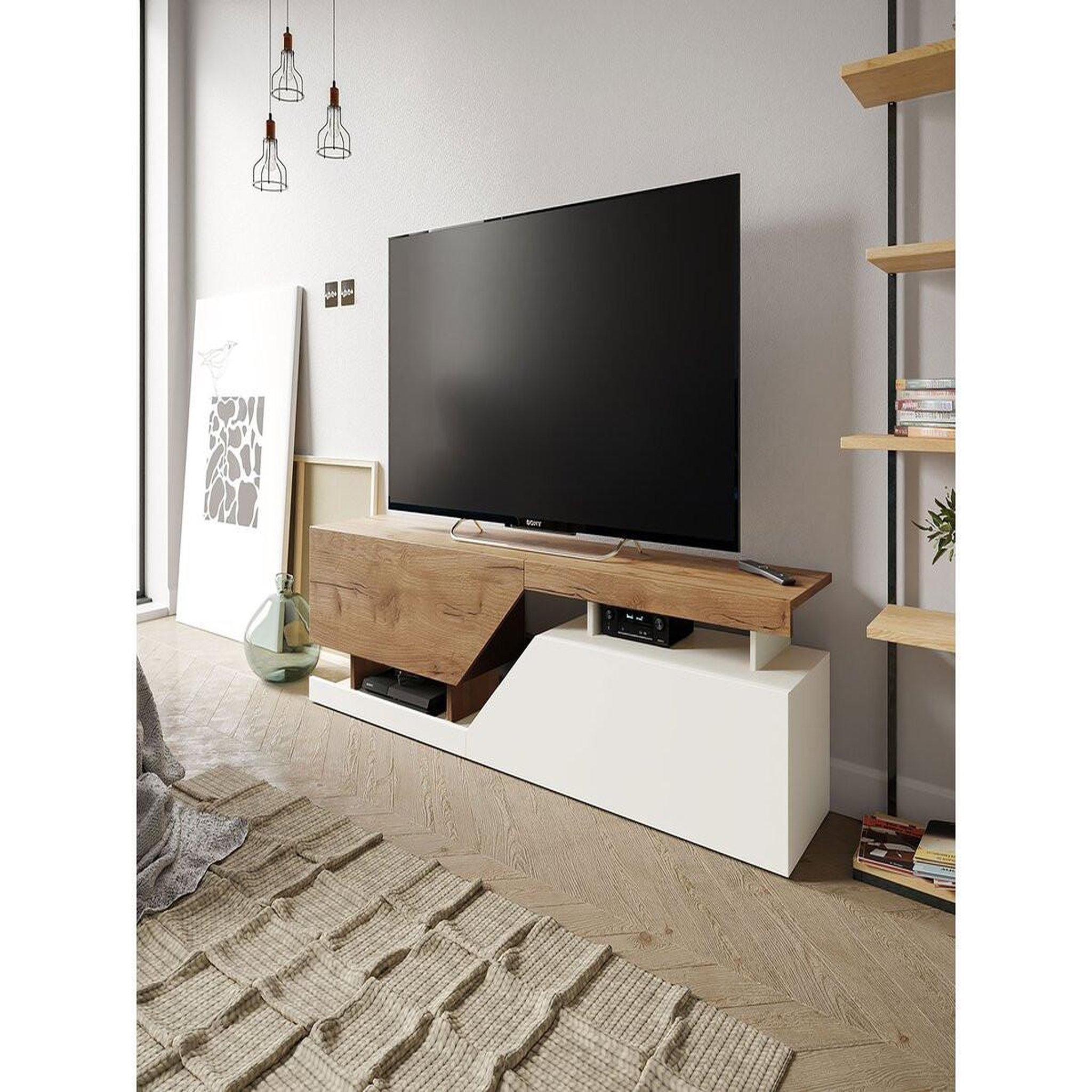 Voir la diapositive 2 : Habitat et Jardin Meuble tv  ceelias  - 160 x 46 x 35 cm - blanc/marron foncé
