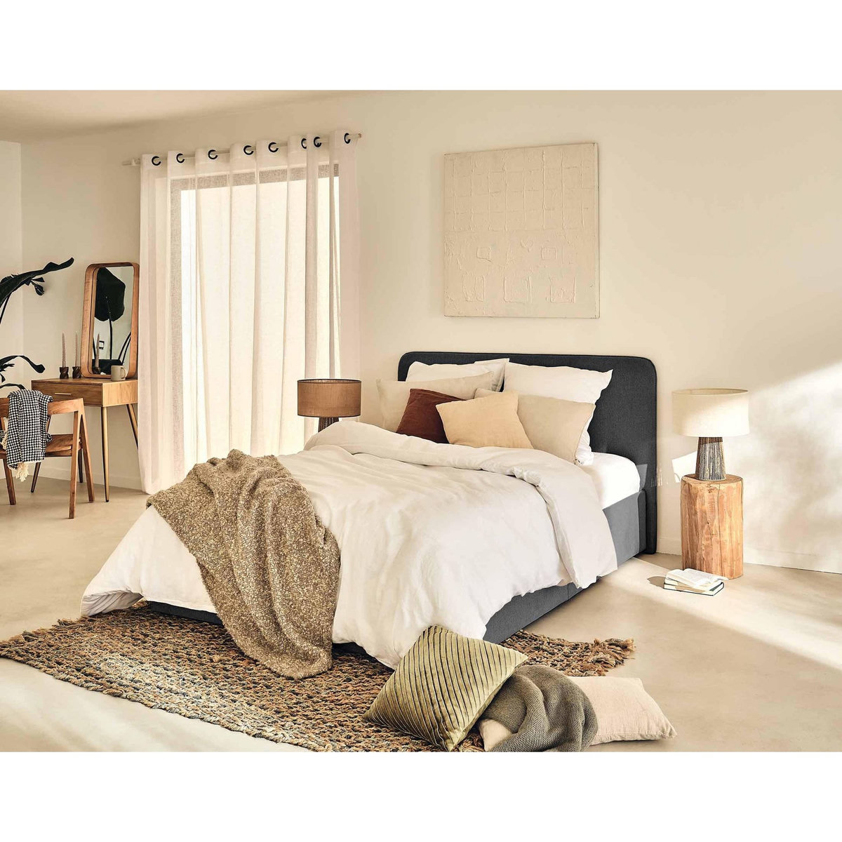 BEST MOBILIER Goyave - lit coffre - 160x200 - en tissu - sommier inclus