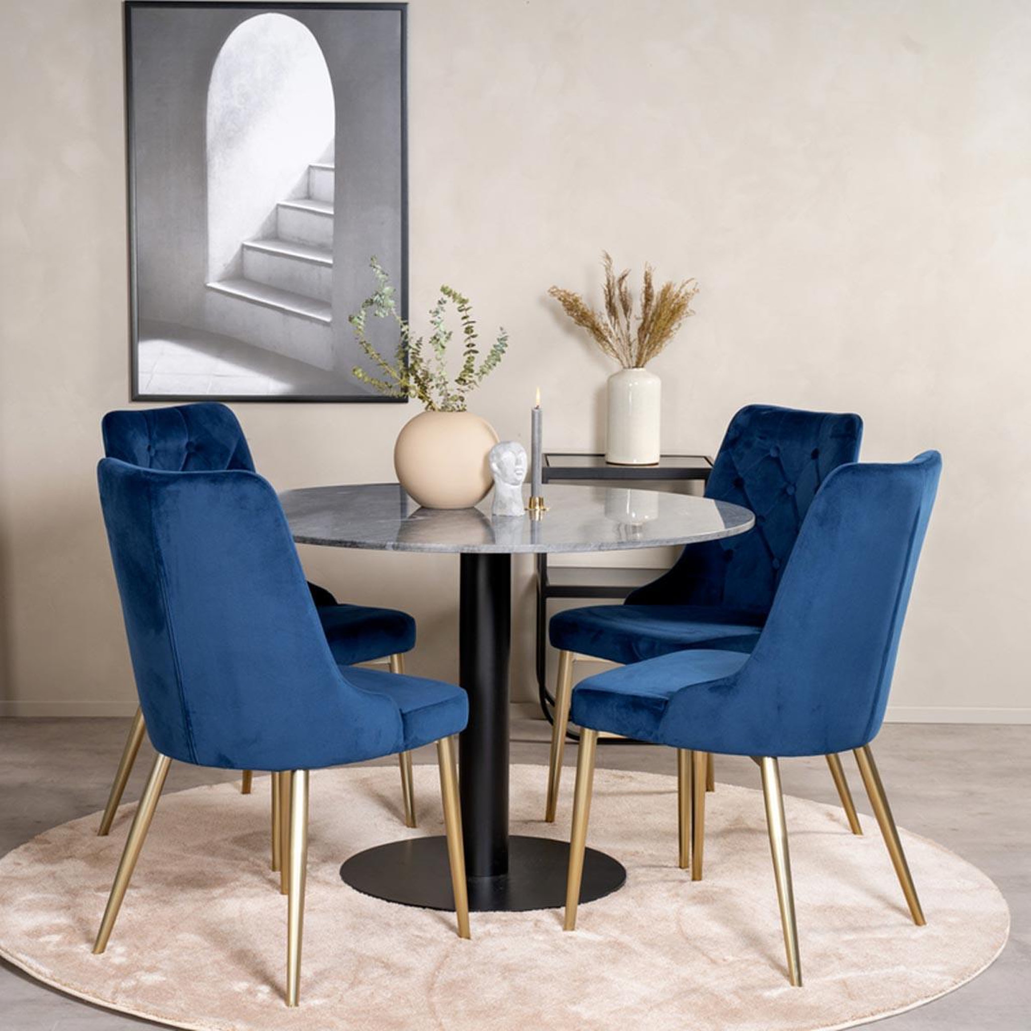 Voir la diapositive 4 : Paris Prix Ensemble Table à Manger & 4 Chaises  Estelle I & Deluxe II  106cm Gris Foncé & Bleu