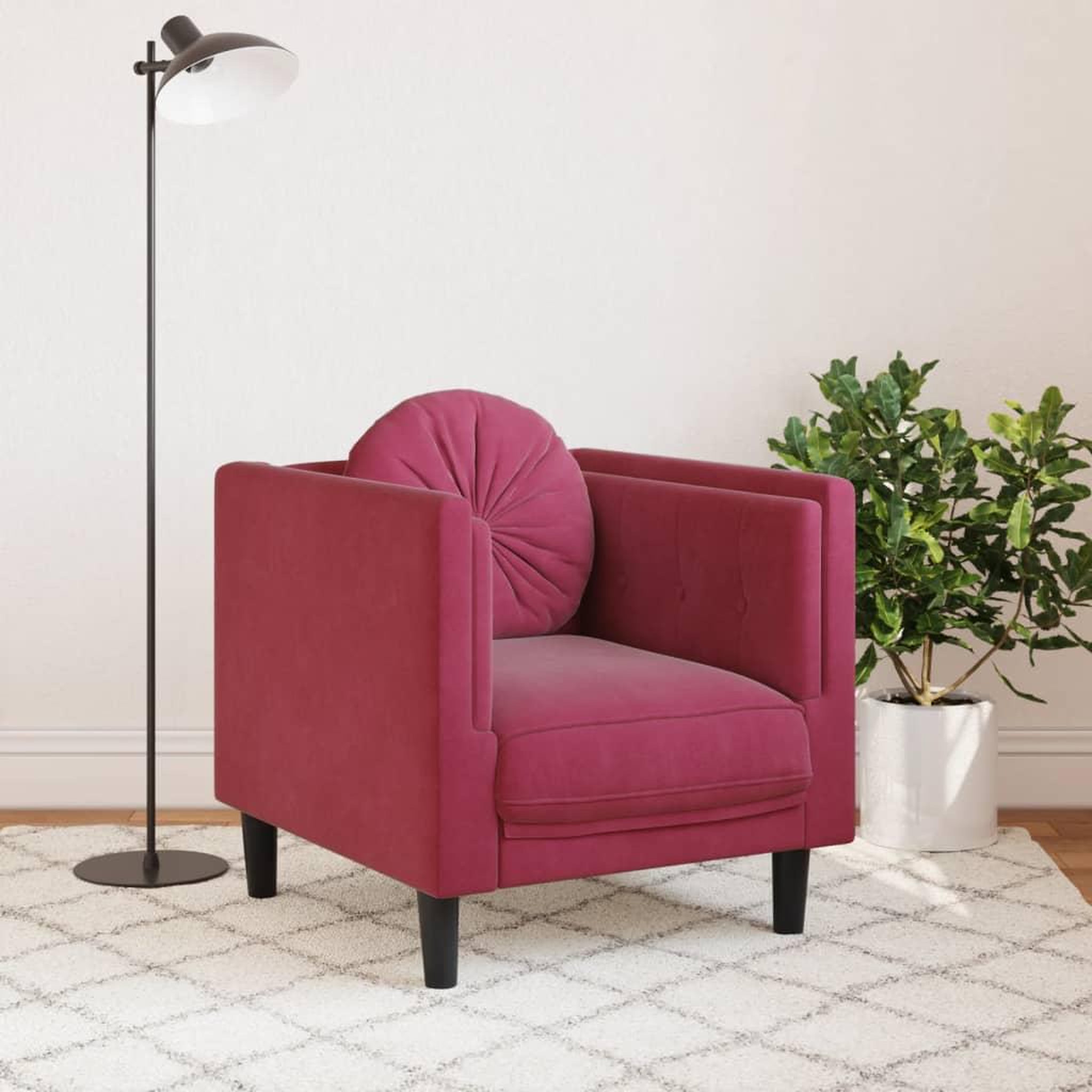 Voir la diapositive 3 : VIDAXL Fauteuil avec coussin rouge bordeaux velours