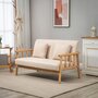 HOMCOM Canapé lounge 2 places - 2 coussins inclus - assise profonde - accoudoirs - structure bois hévéa - aspect lin beige