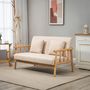 Voir la diapositive 2 : HOMCOM Canapé lounge 2 places - 2 coussins inclus - assise profonde - accoudoirs - structure bois hévéa - aspect lin beige