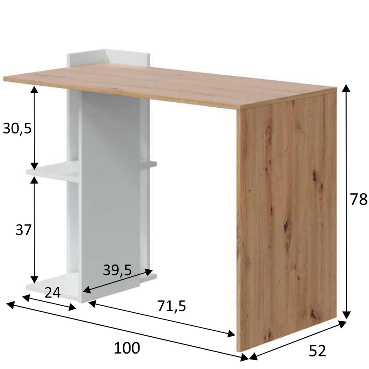 VS VENTA-STOCK Bureau Llanes 2 niches bois/blanc, 100 cm