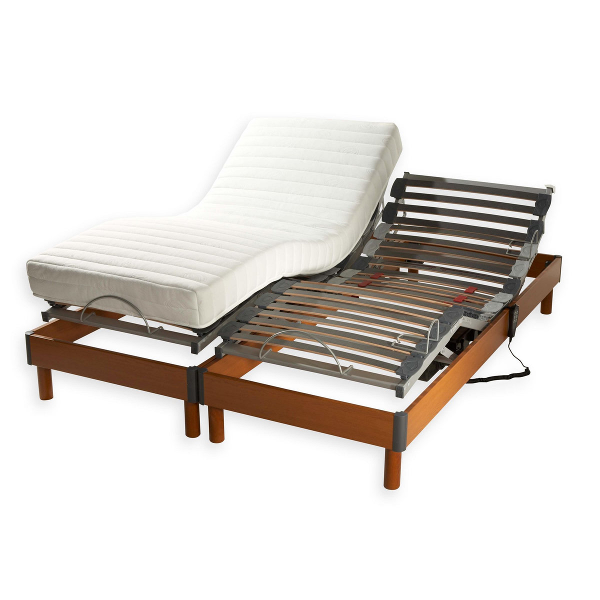 Ensemble lit relaxation électrique TPR matelas 100% latex 3 zones 63kg/m3 + sommier avec réglage fermeté au niveau lombaire  SYMPHONIE