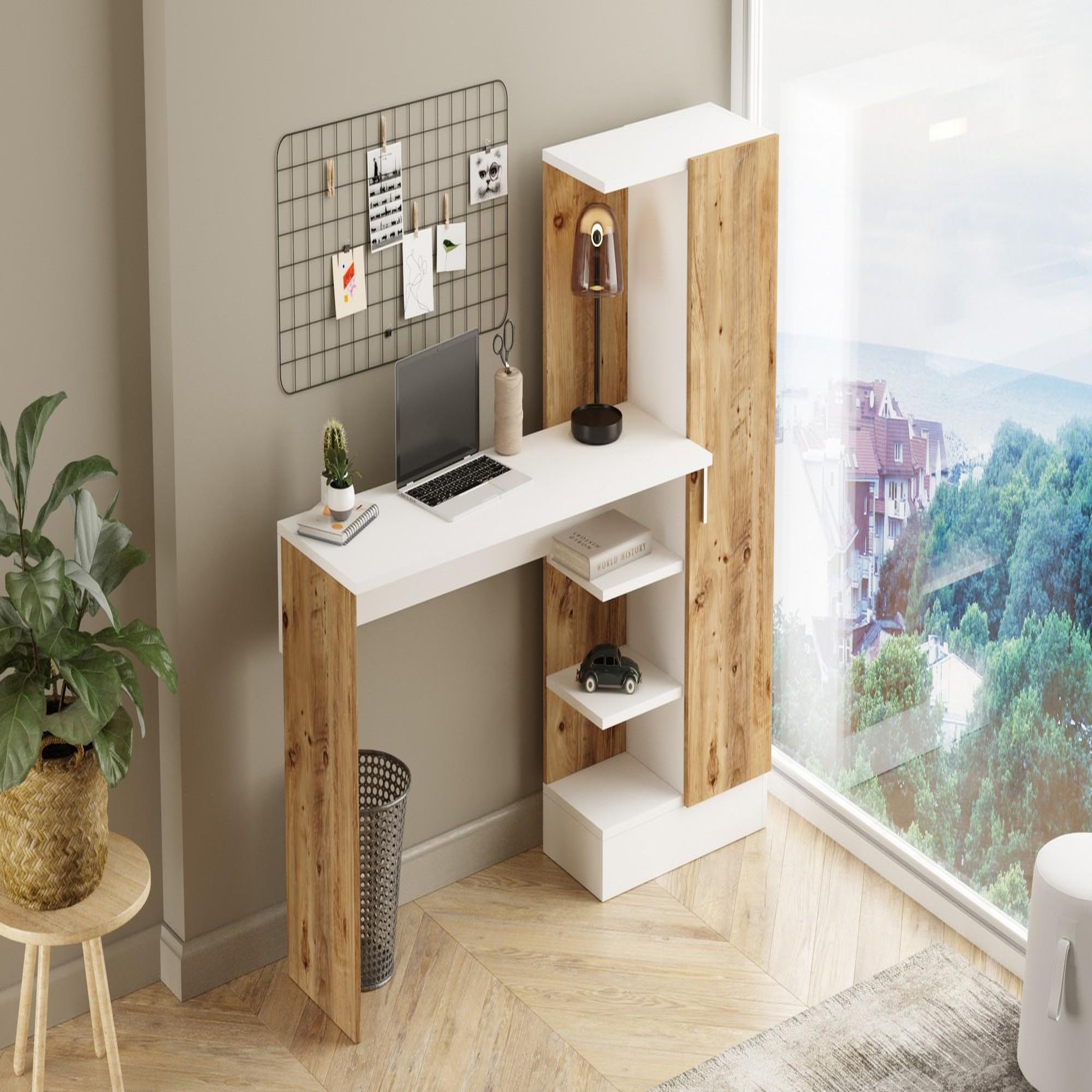 Voir la diapositive 4 : Habitat et Jardin Bureau en bois  ct2  - 152 x 40 x 120 cm - pin atlantique blanc