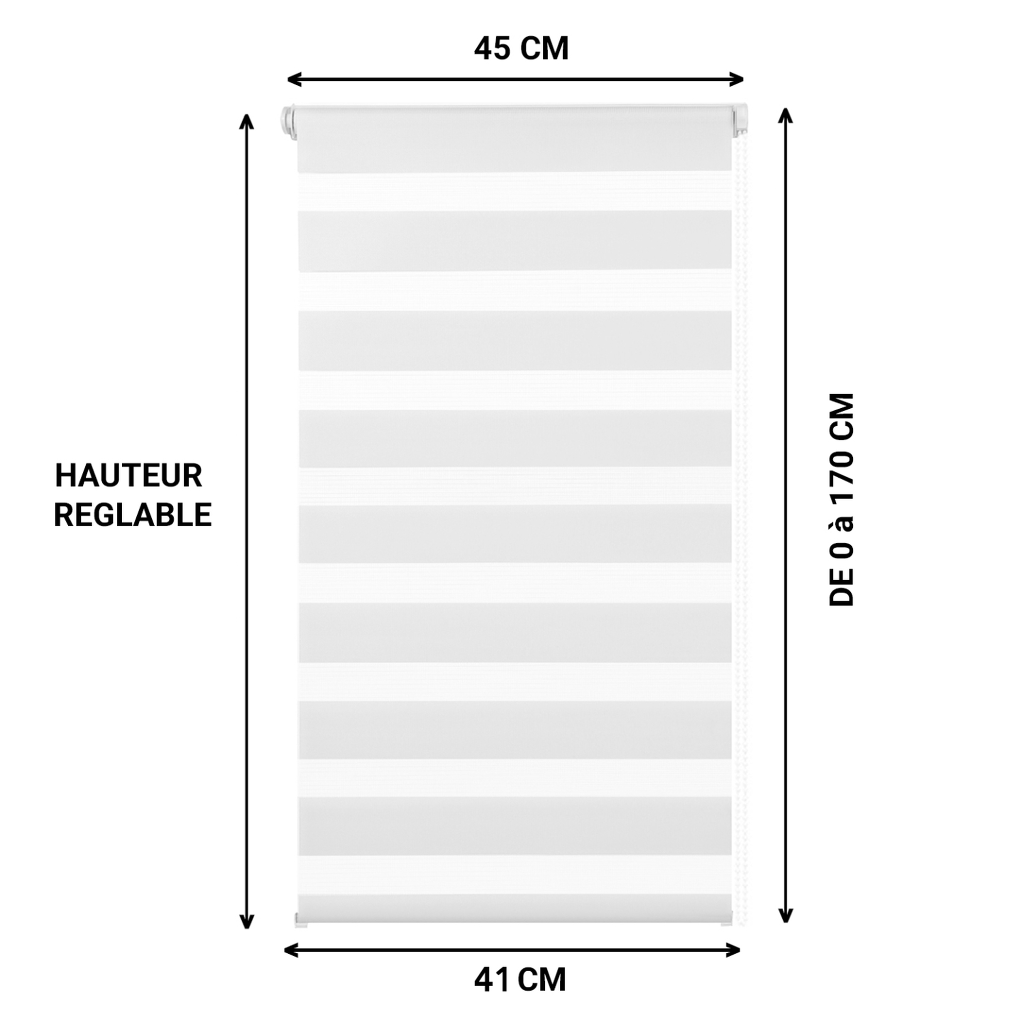 Voir la diapositive 3 : ID MARKET Lot de 2 stores enrouleurs zébrés jour nuit l.45 x h. Max 170 cm blancs