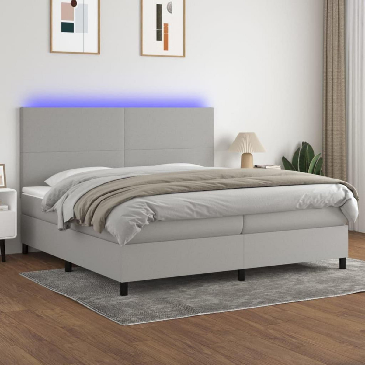 VIDAXL Sommier a lattes de lit et matelas et LED Gris clair 200x200 cm