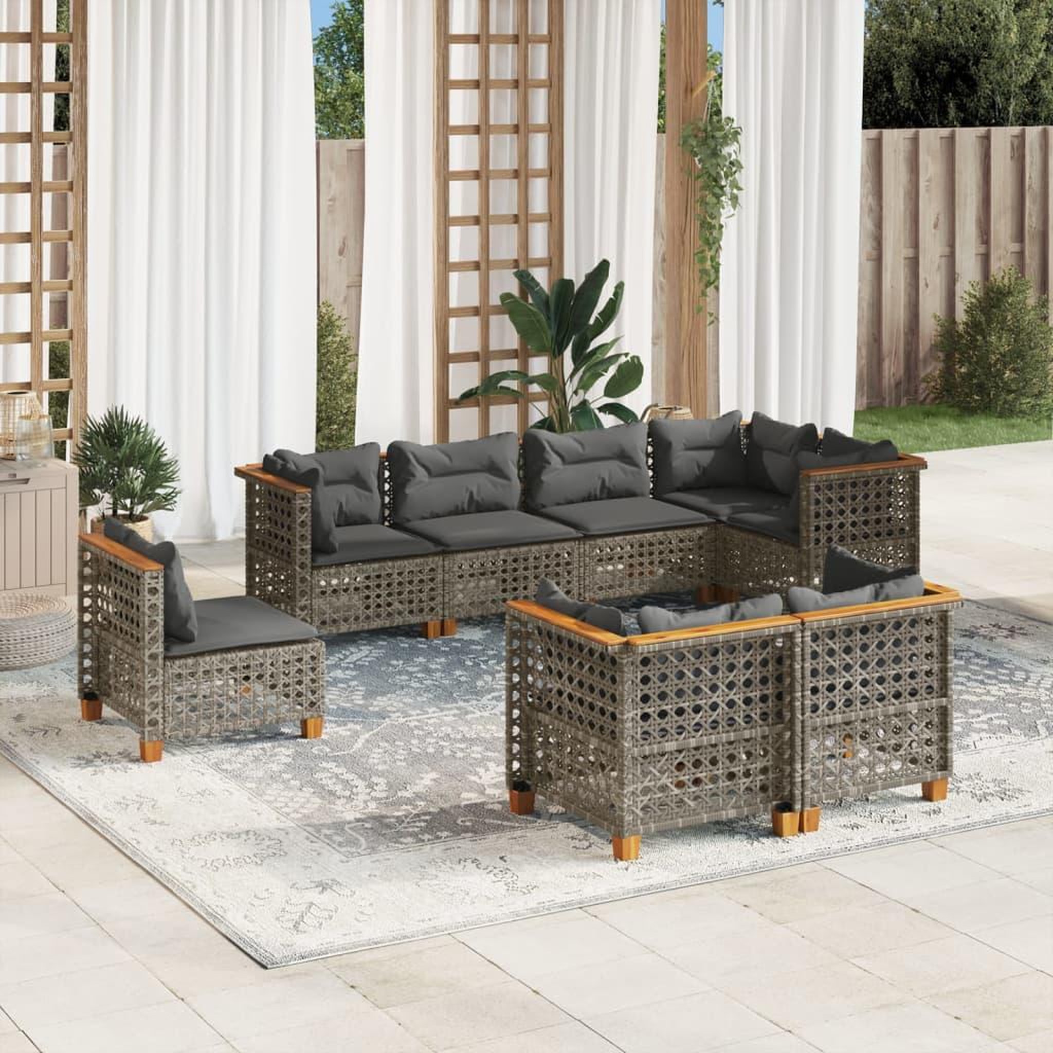 VIDAXL Salon de jardin 8 pcs avec coussins gris resine tressee