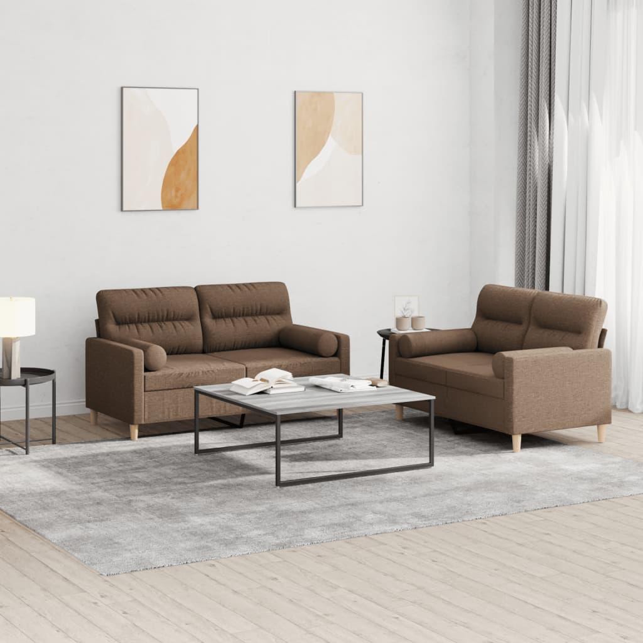 VIDAXL Ensemble de canapes 2 pcs avec coussins marron tissu