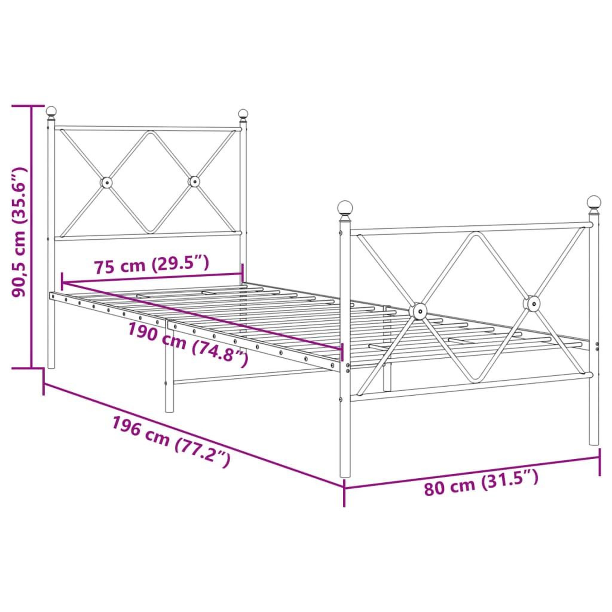 Voir la diapositive 6 : VIDAXL Cadre de lit metal sans matelas avec pied de lit noir 75x190 cm