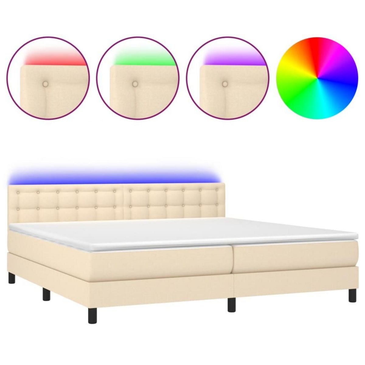 VIDAXL Sommier a lattes de lit et matelas et LED Creme 200x200cm Tissu