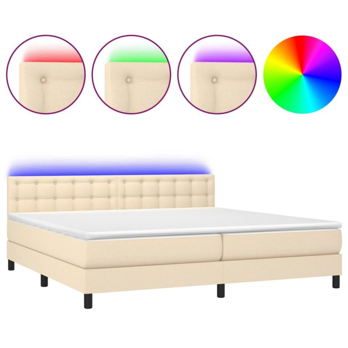 VIDAXL Sommier a lattes de lit et matelas et LED Creme 200x200cm Tissu