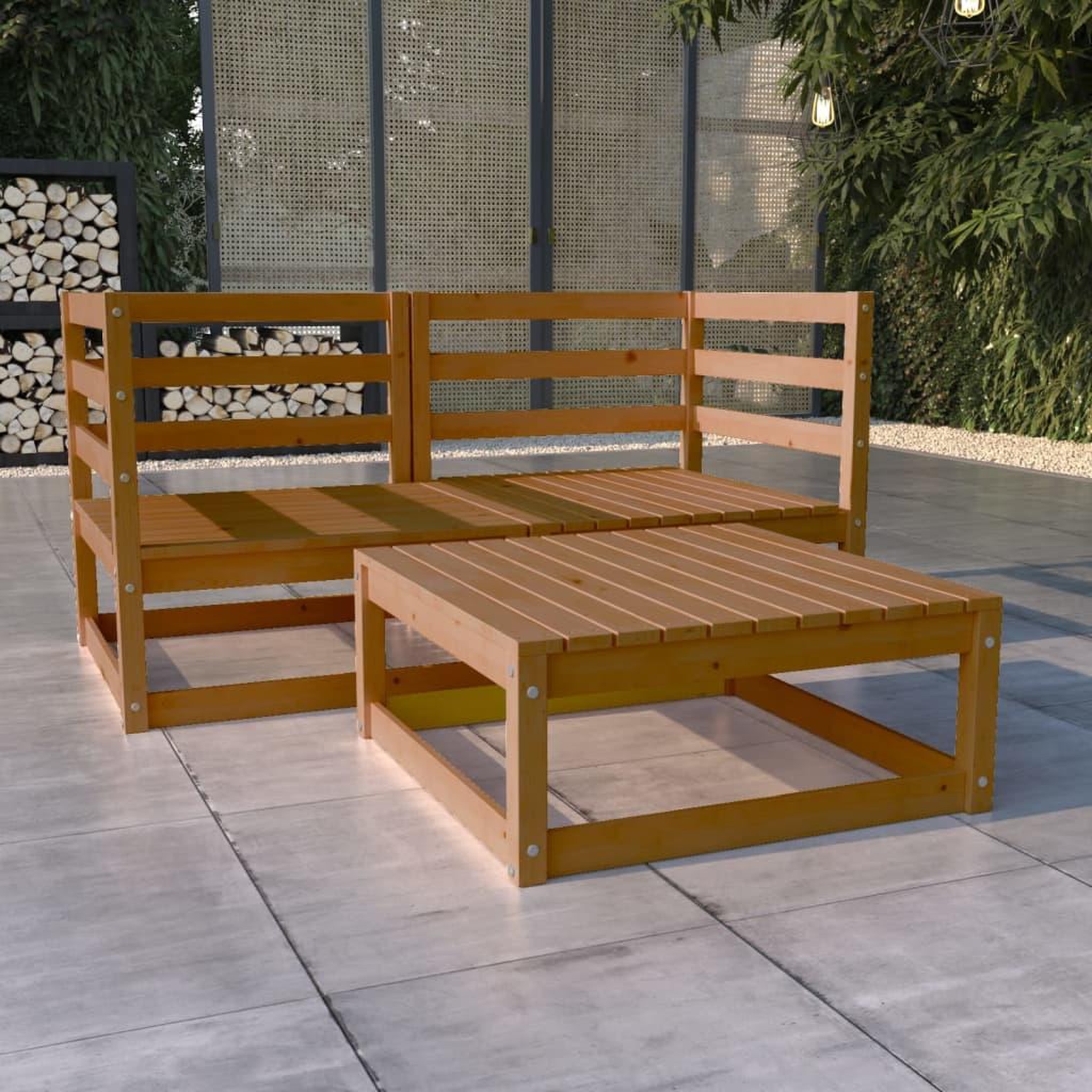 Voir la diapositive 1 : VIDAXL Salon de jardin 3 pcs marron miel bois de pin massif