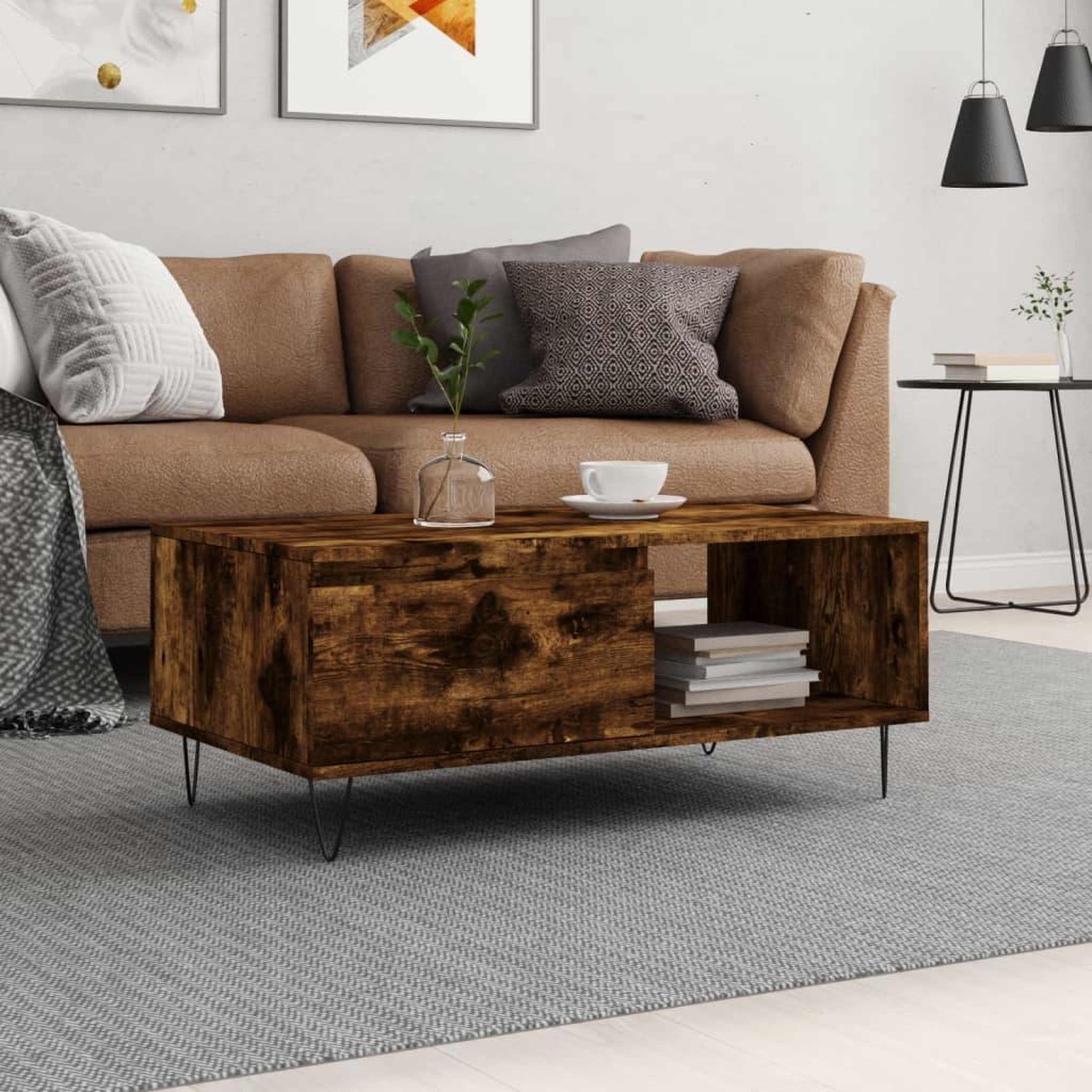 VIDAXL Table basse Chene fume 90x50x36,5 cm Bois d'ingenierie