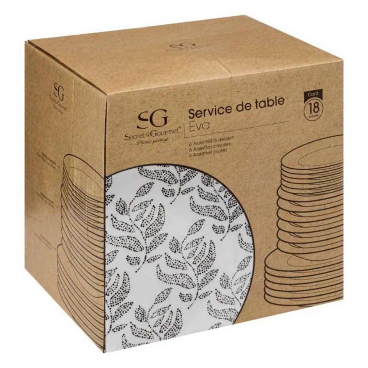 SECRET DE GOURMET Service de Table 18 Pièces  Eva  27cm Blanc & Noir